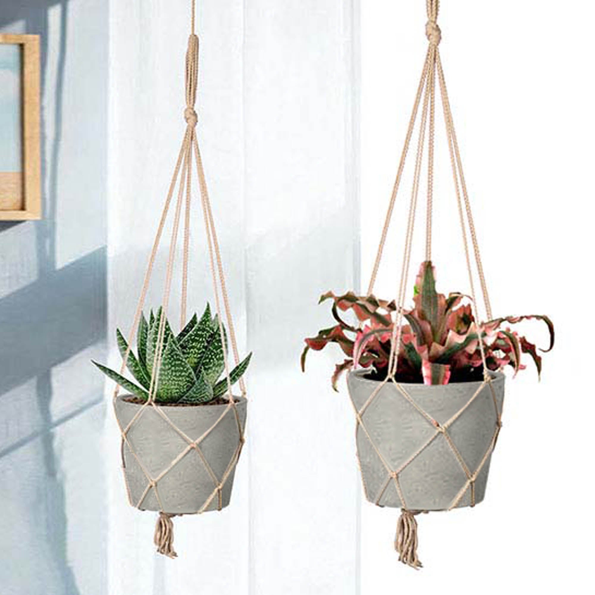 Craft Medium Hanging Pot With Netting - Cement Grey - Central Designs