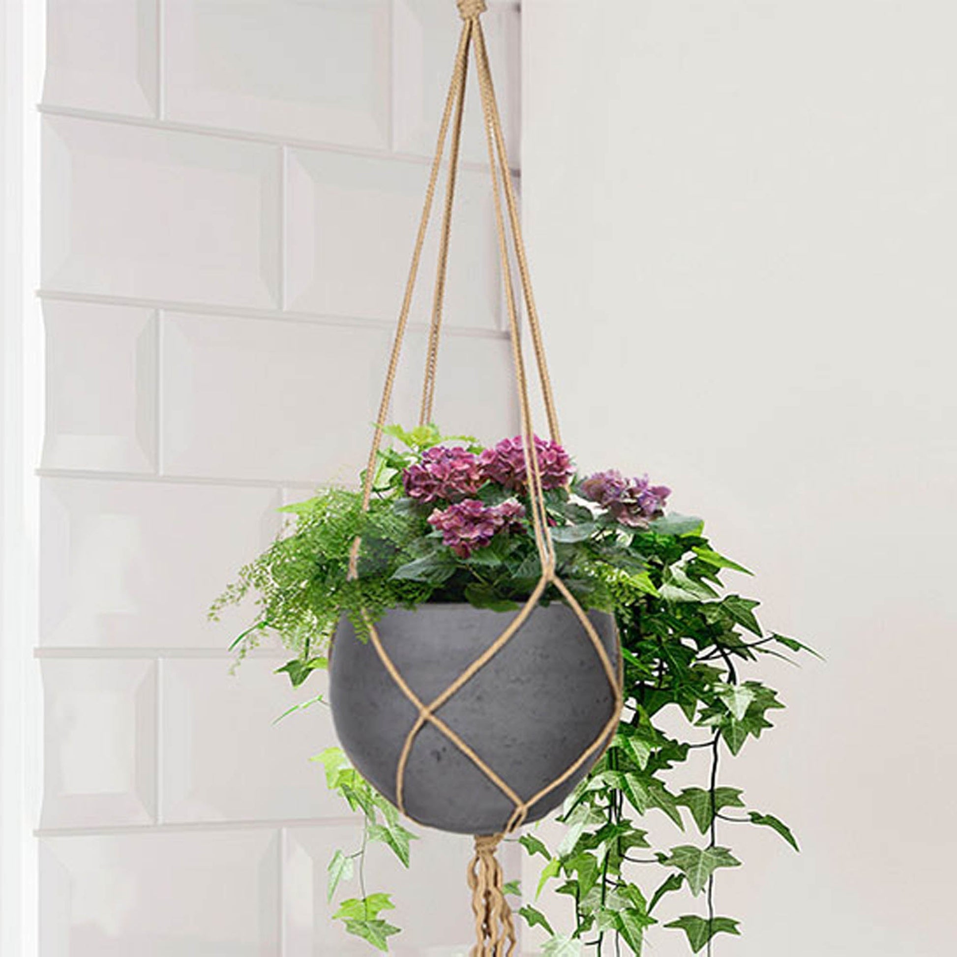 Craft Small Hanging Pot With Netting - Charcoal Grey - Central Designs