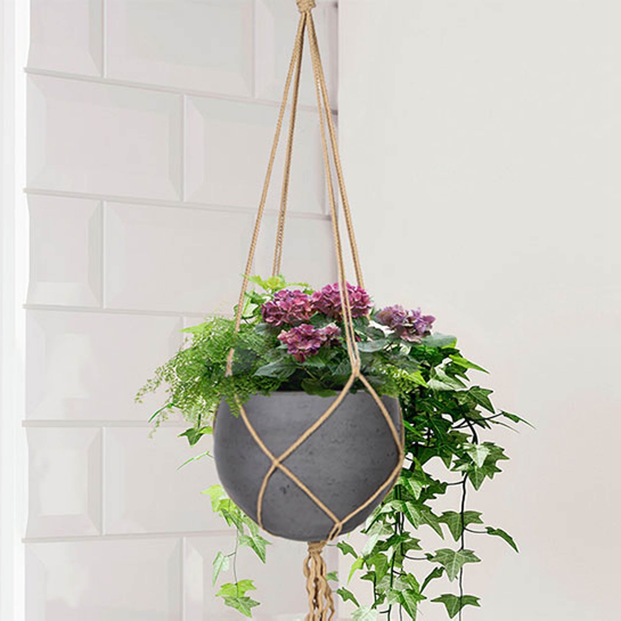 Craft Small Hanging Pot With Netting - Charcoal Grey - Central Designs