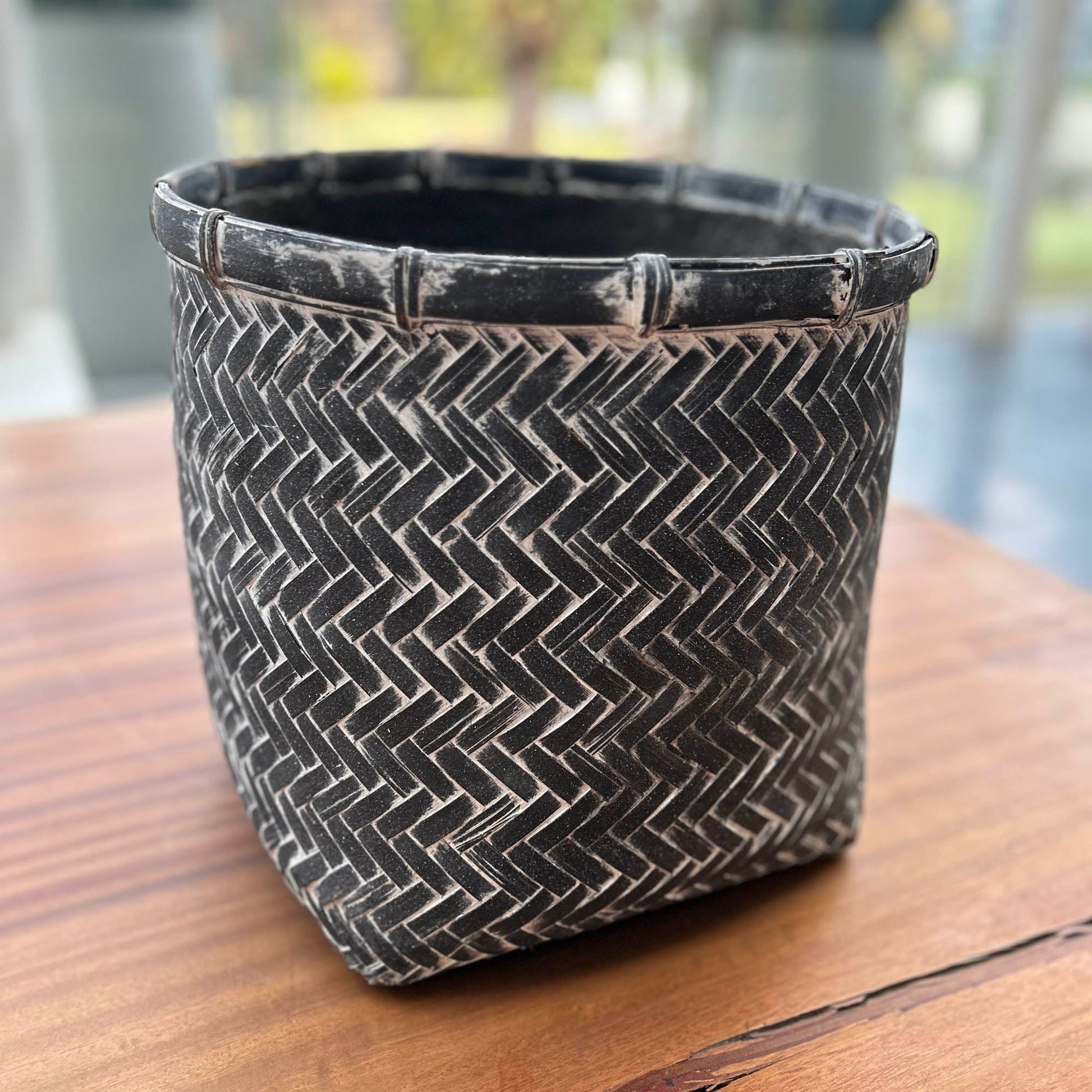 Bamboo Indoor Basket Pot - Grey Wash - Central Designs