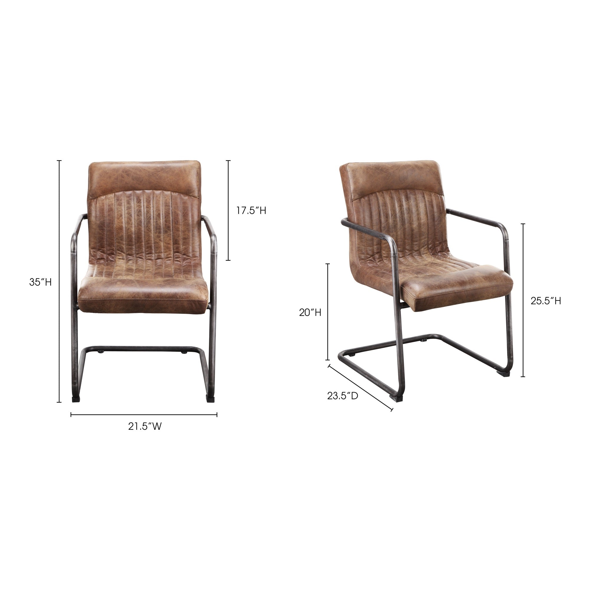 Ansel Arm Chair Grazed Brown Leather - Set Of Two