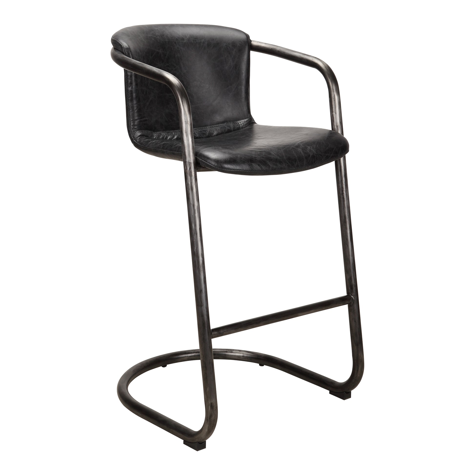 Freeman Barstool Onyx Black Leather - Set Of Two - Central Designs