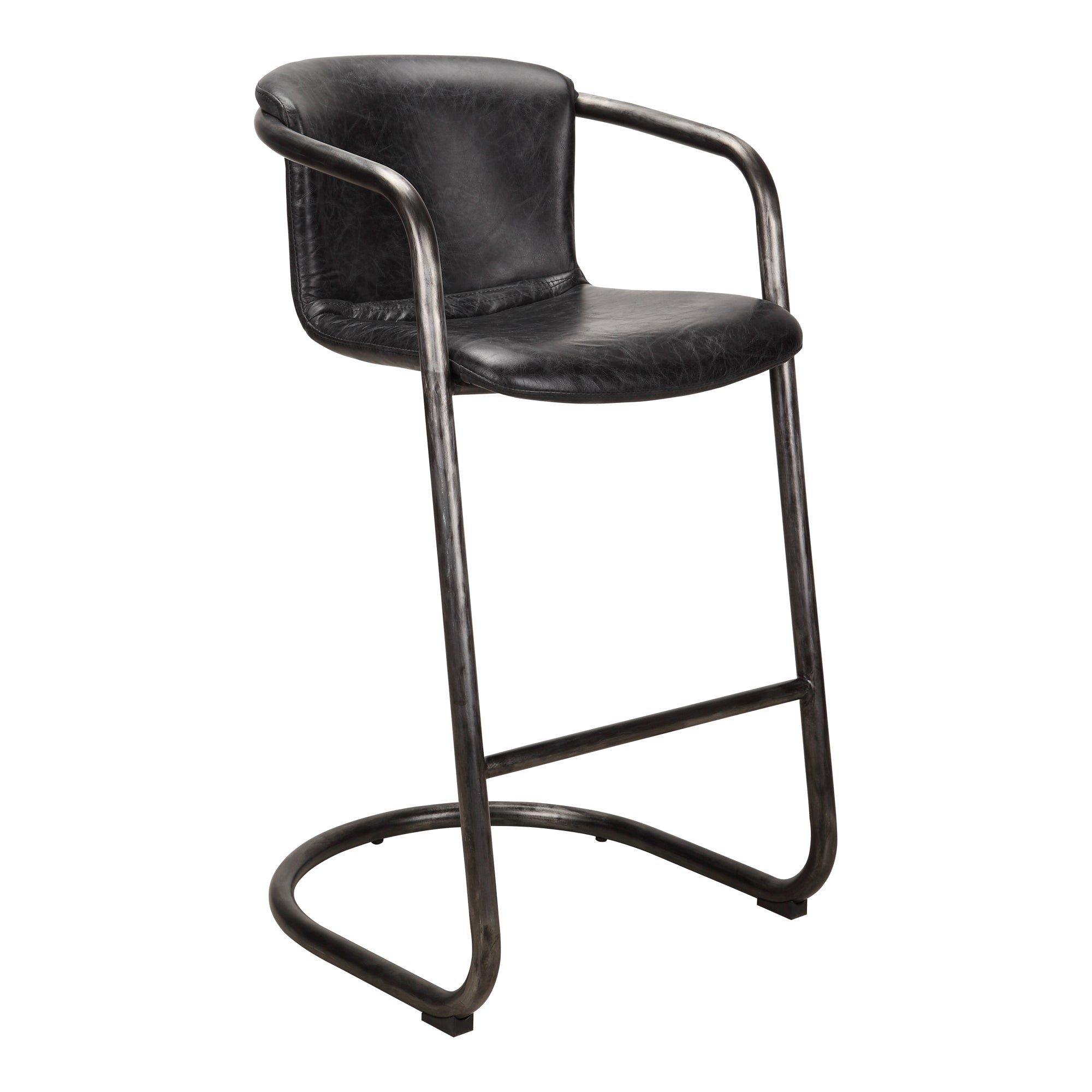Freeman Barstool Onyx Black Leather - Set Of Two - Central Designs