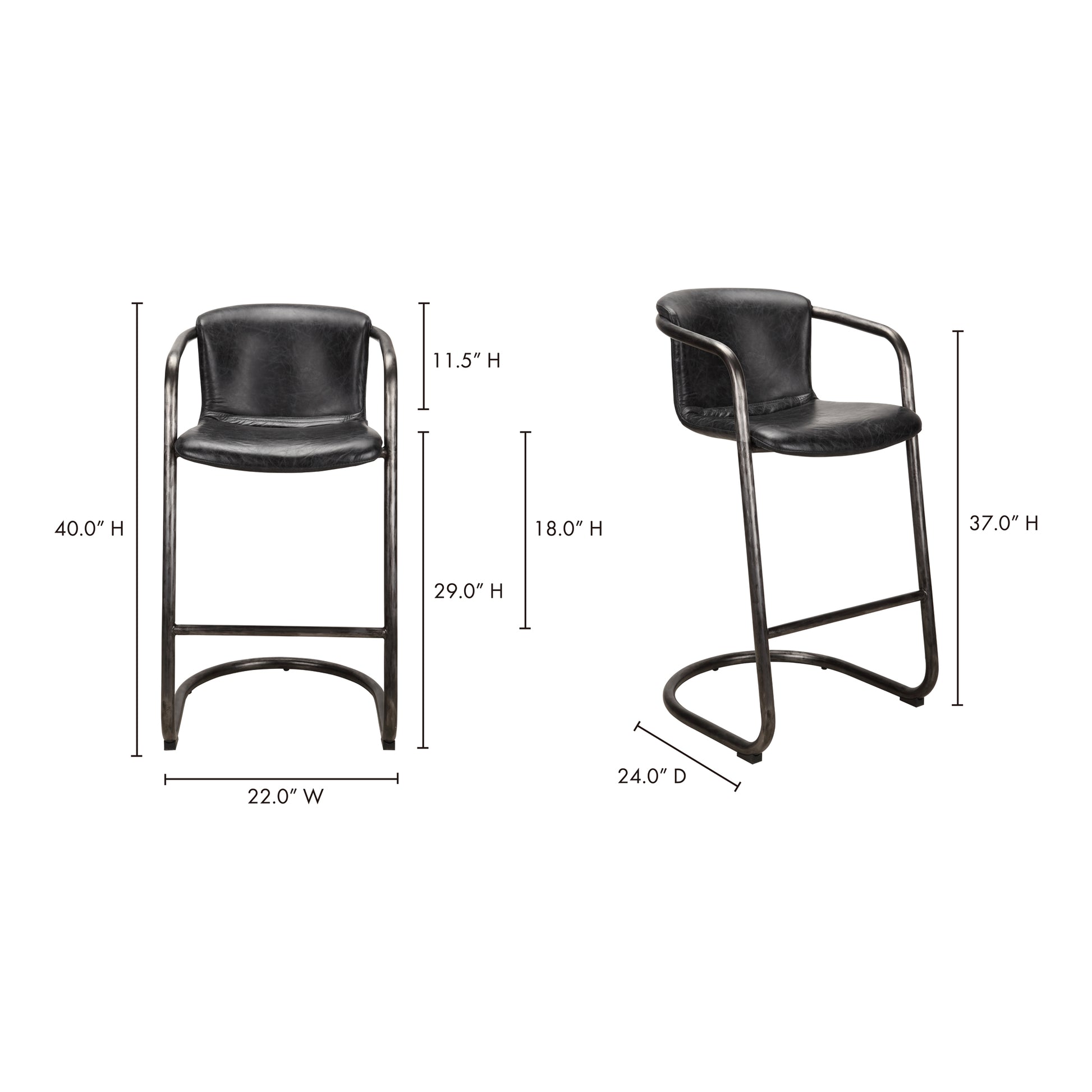 Freeman Barstool Onyx Black Leather - Set Of Two - Central Designs