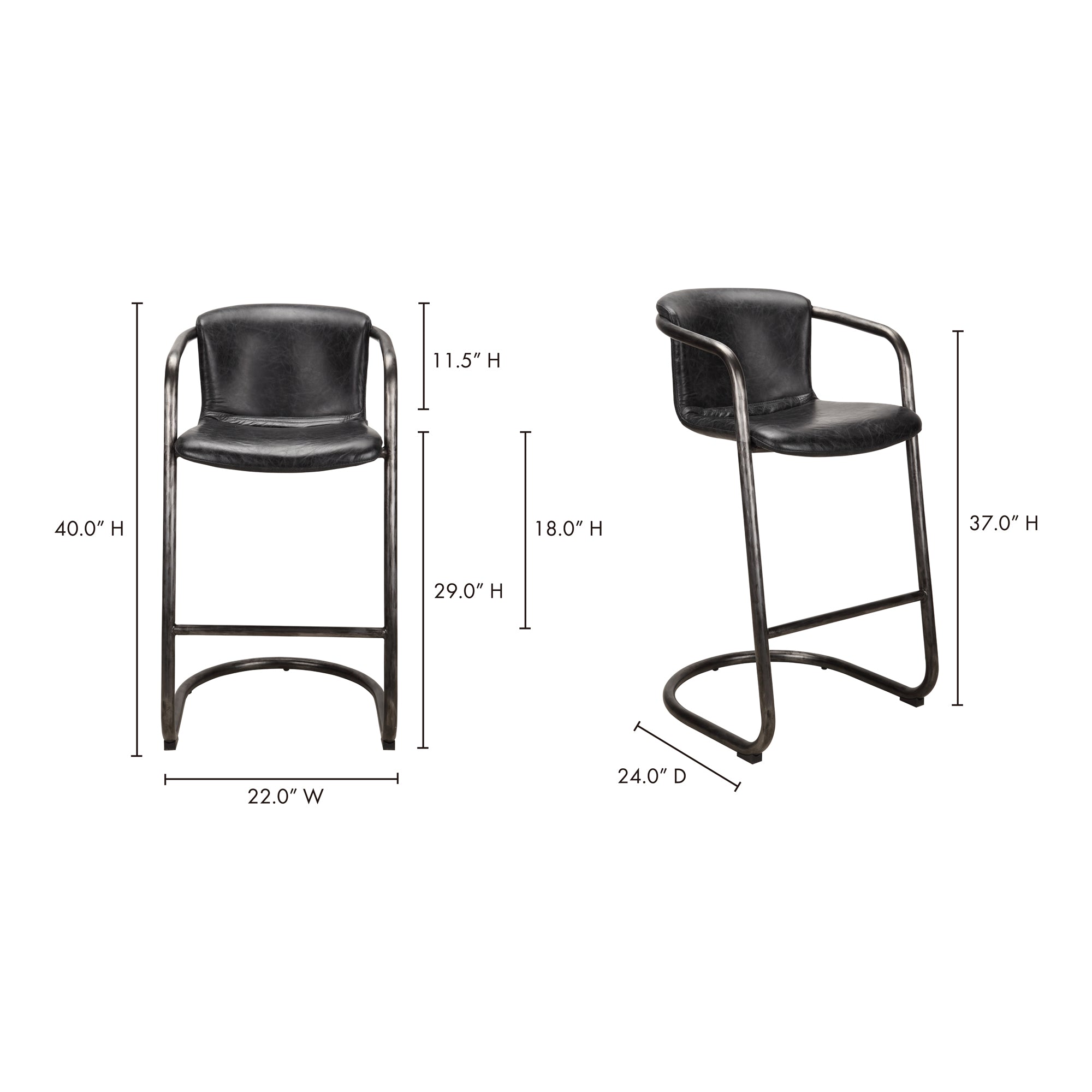 Freeman Barstool Onyx Black Leather - Set Of Two - Central Designs