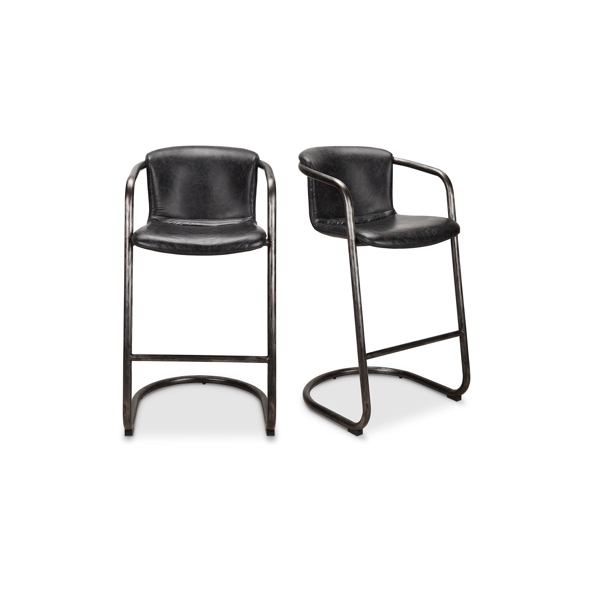 Freeman Barstool Onyx Black Leather - Set Of Two - Central Designs
