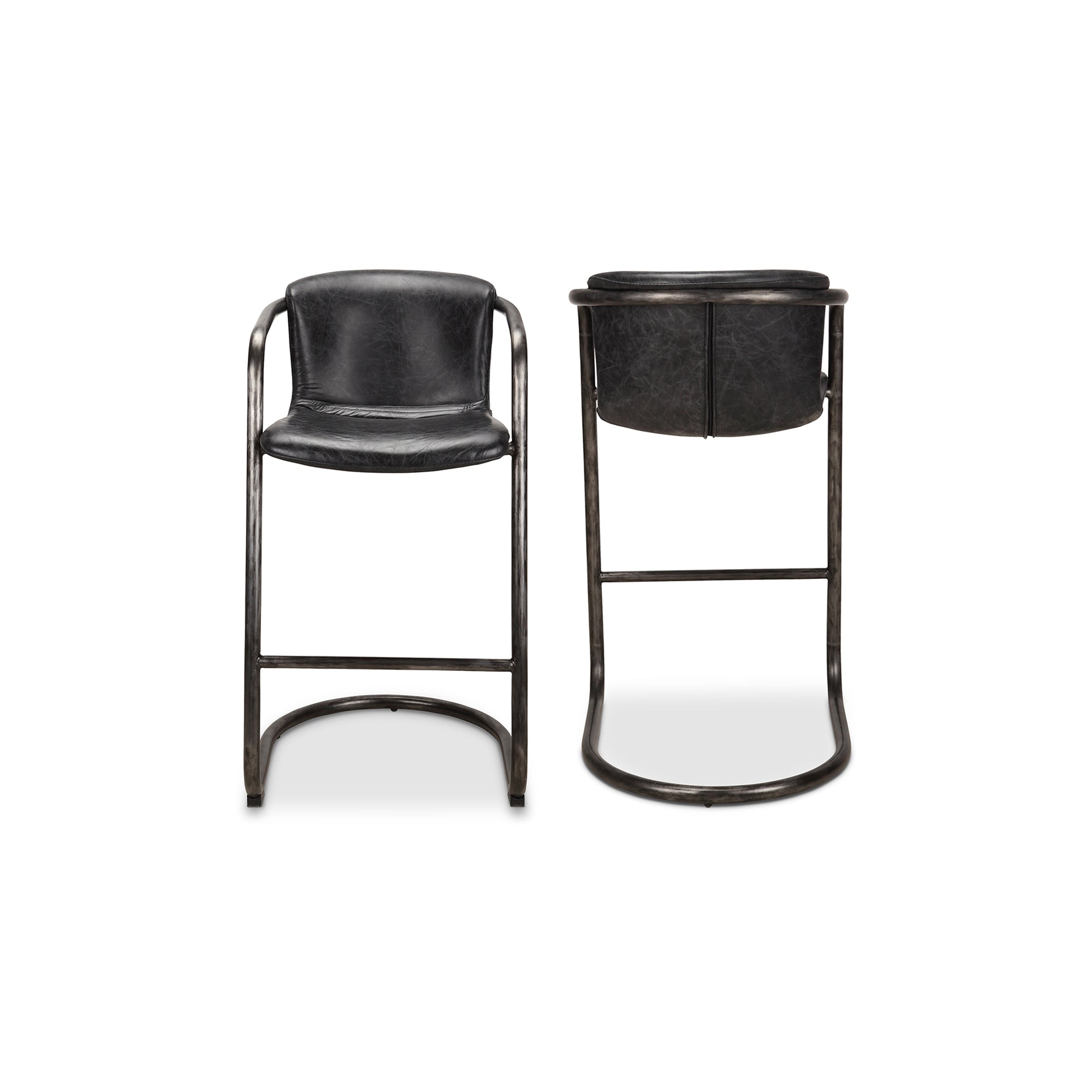Freeman Barstool Onyx Black Leather - Set Of Two - Central Designs