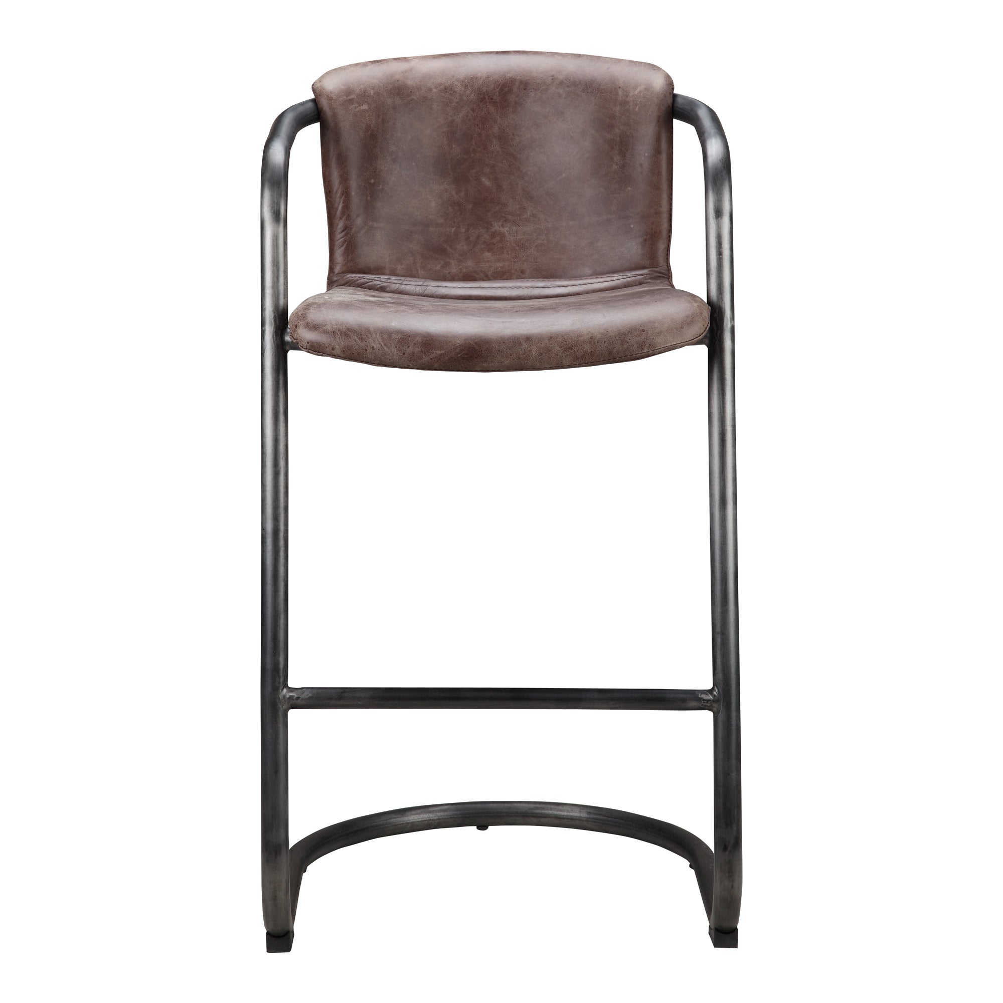 Freeman Barstool Grazed Brown Leather - Set Of Two - Central Designs