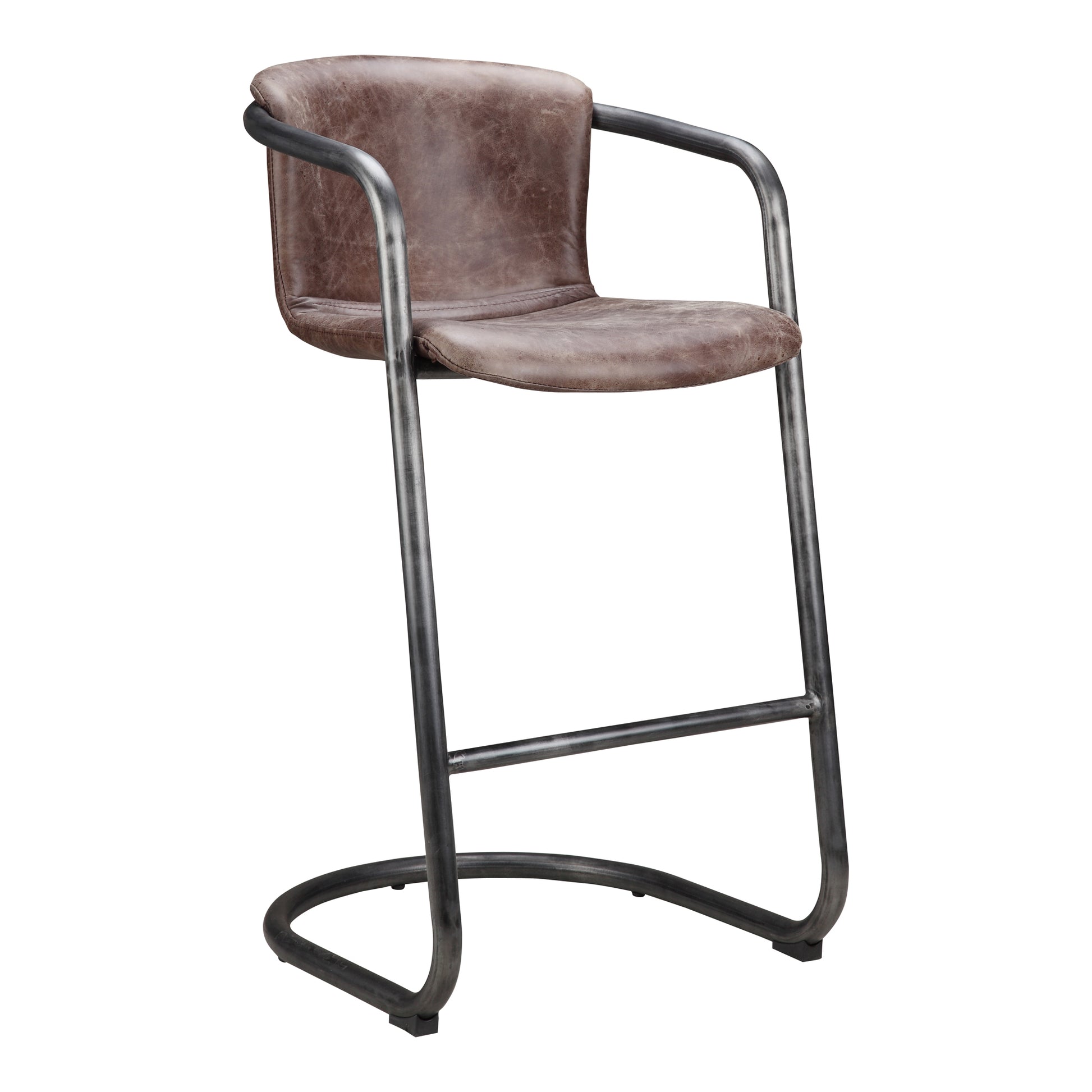 Freeman Barstool Grazed Brown Leather - Set Of Two - Central Designs
