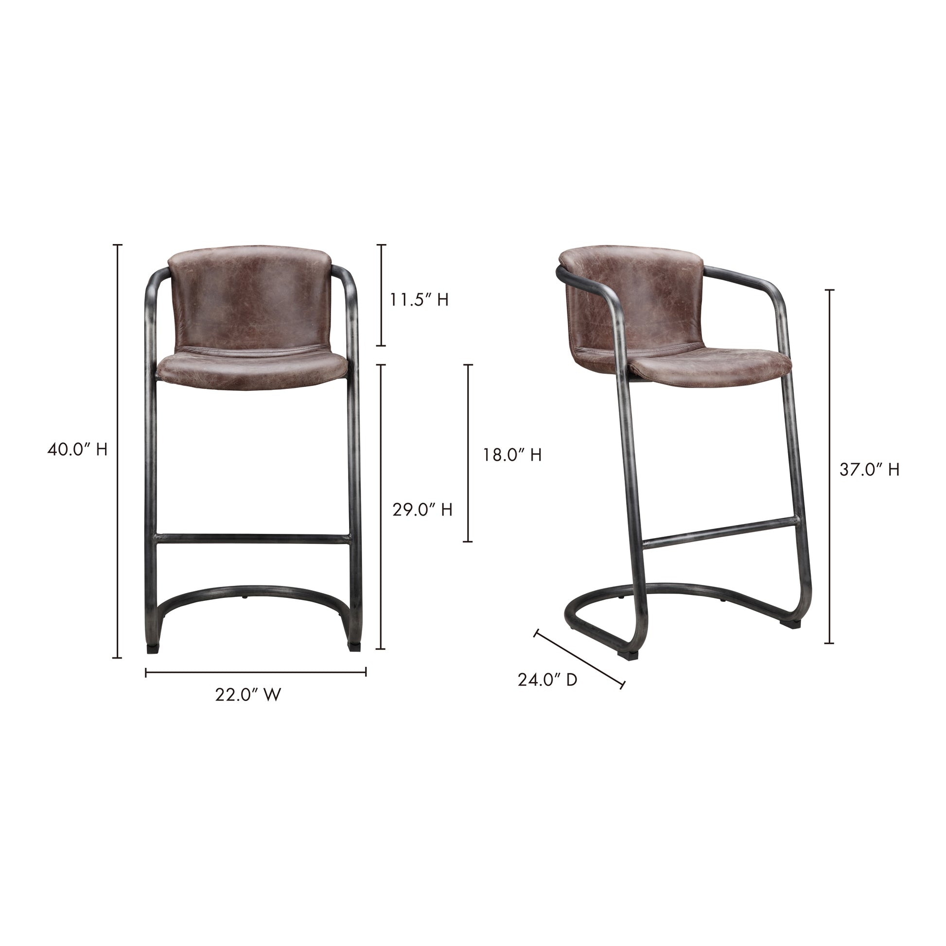 Freeman Barstool Grazed Brown Leather - Set Of Two - Central Designs