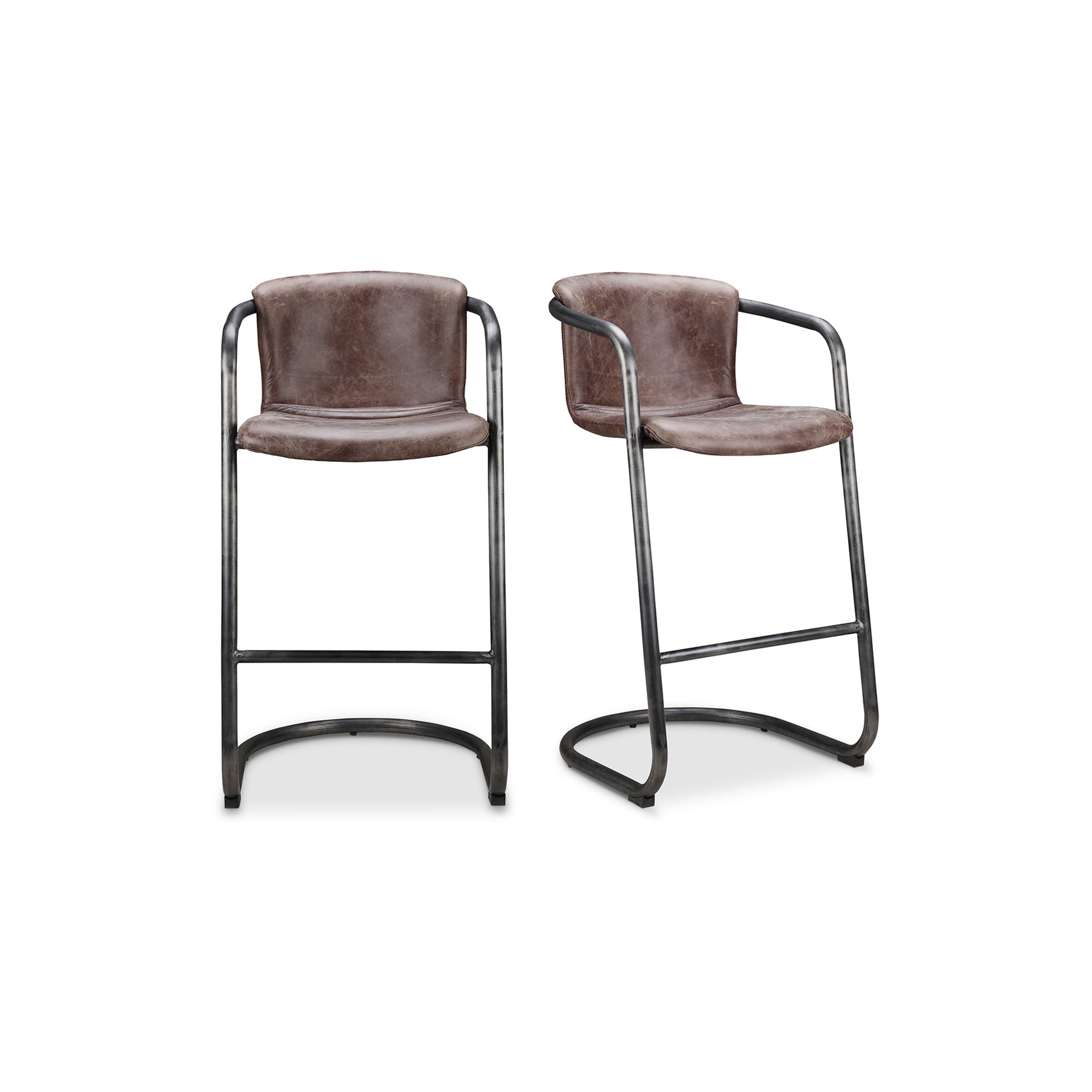 Freeman Barstool Grazed Brown Leather - Set Of Two - Central Designs