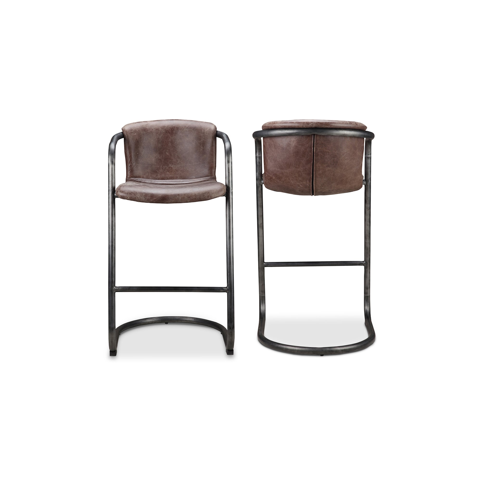 Freeman Barstool Grazed Brown Leather - Set Of Two - Central Designs