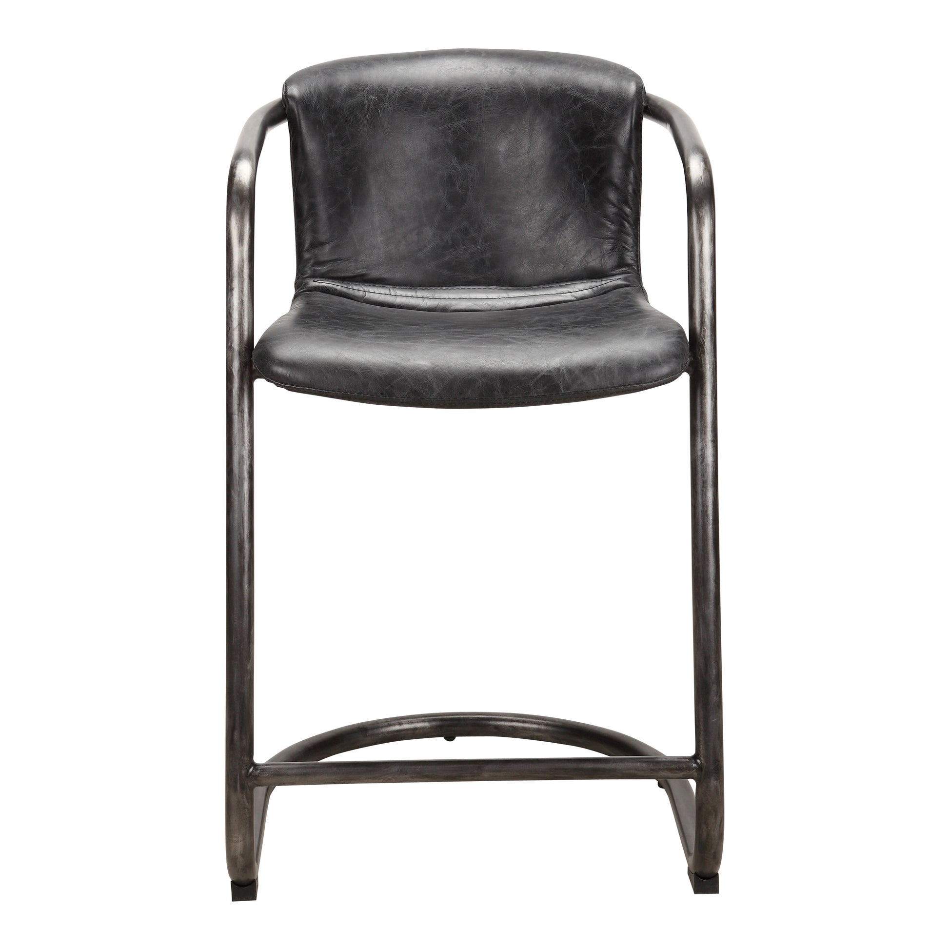 Freeman Counter Stool Onyx Black Leather - Set Of Two - Central Designs