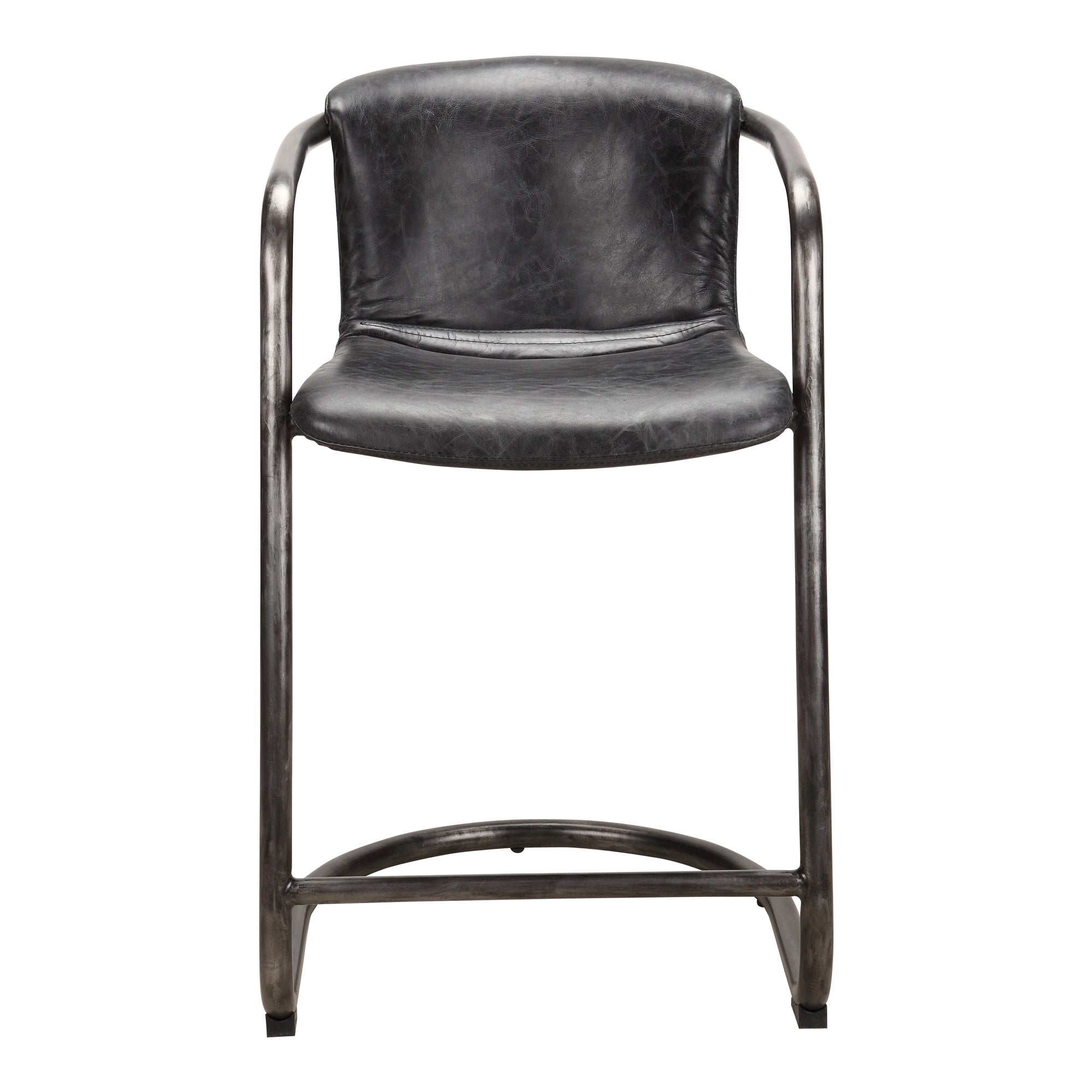 Freeman Counter Stool Onyx Black Leather - Set Of Two - Central Designs