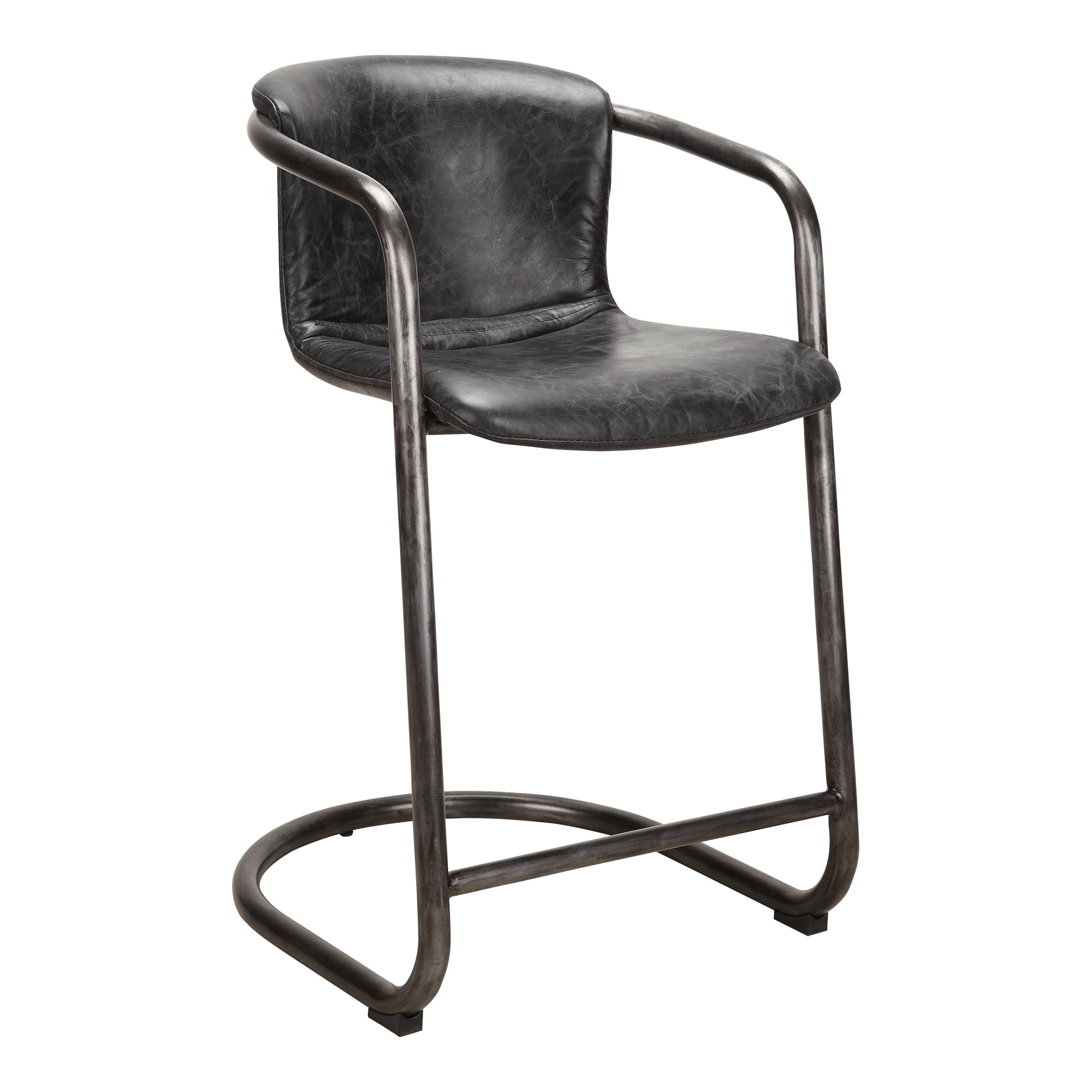 Freeman Counter Stool Onyx Black Leather - Set Of Two - Central Designs