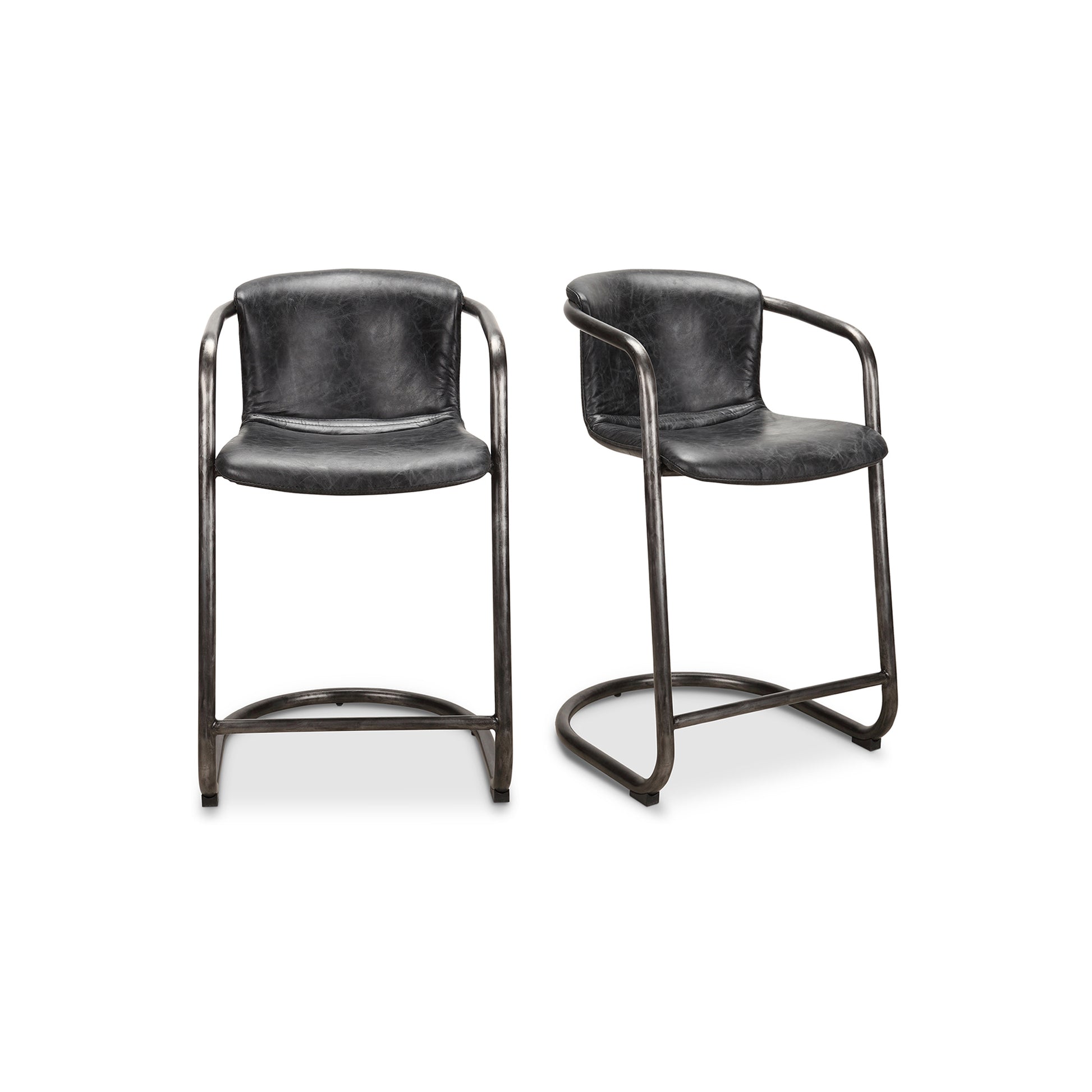 Freeman Counter Stool Onyx Black Leather - Set Of Two - Central Designs