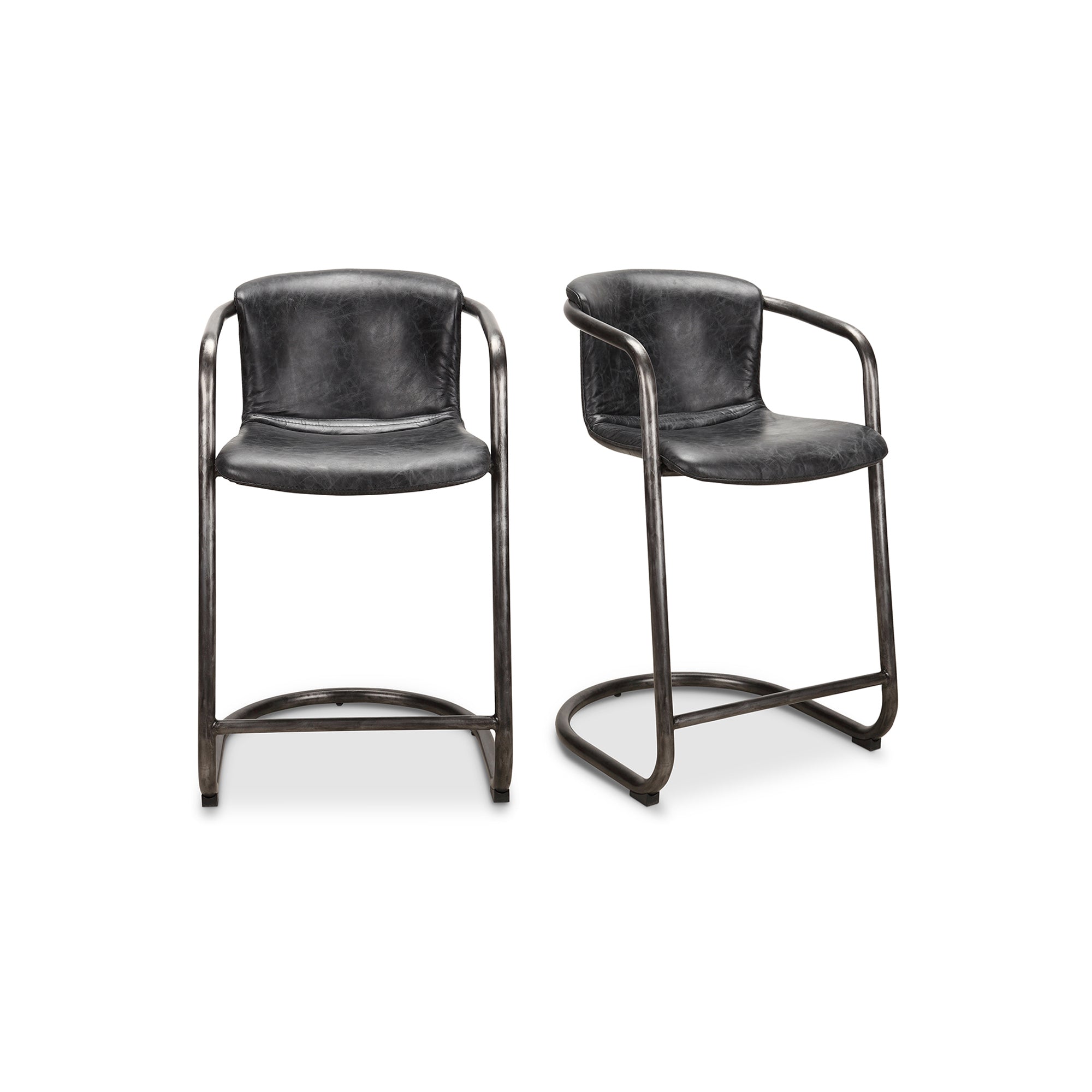 Freeman Counter Stool Onyx Black Leather - Set Of Two - Central Designs