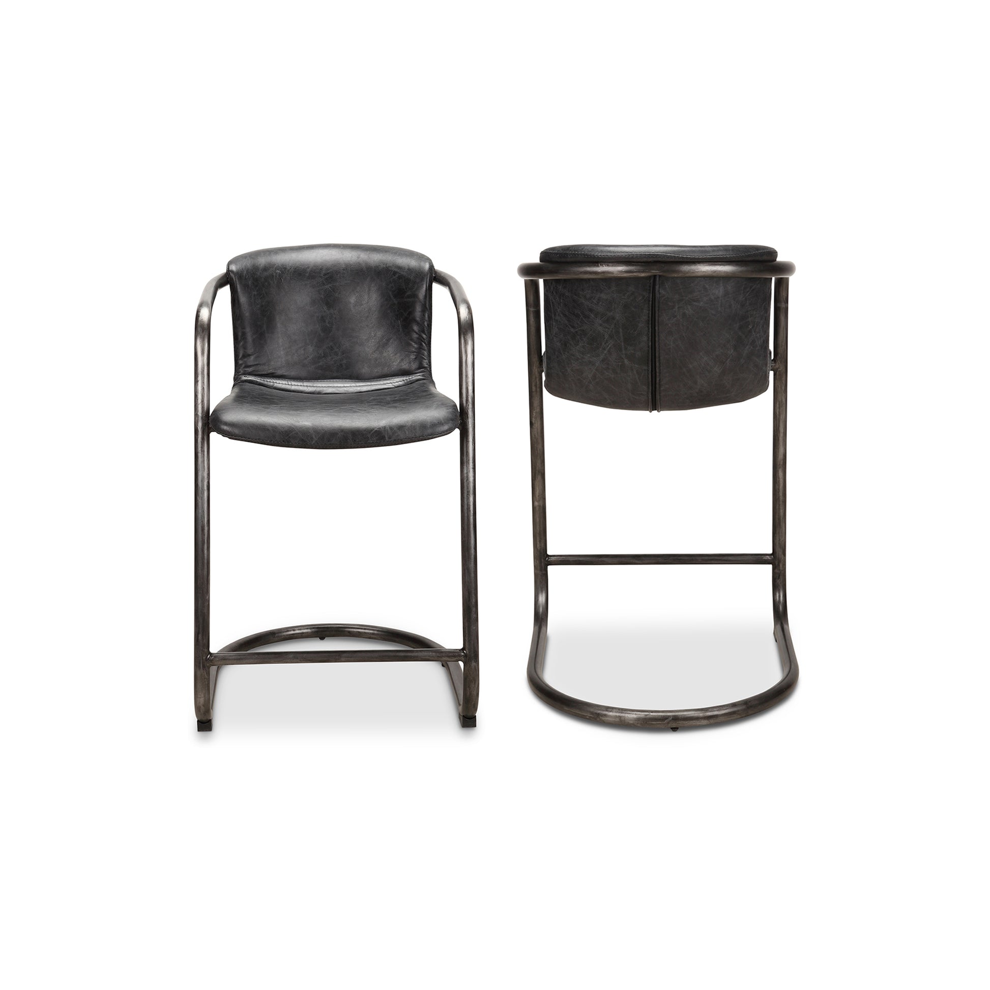 Freeman Counter Stool Onyx Black Leather - Set Of Two - Central Designs
