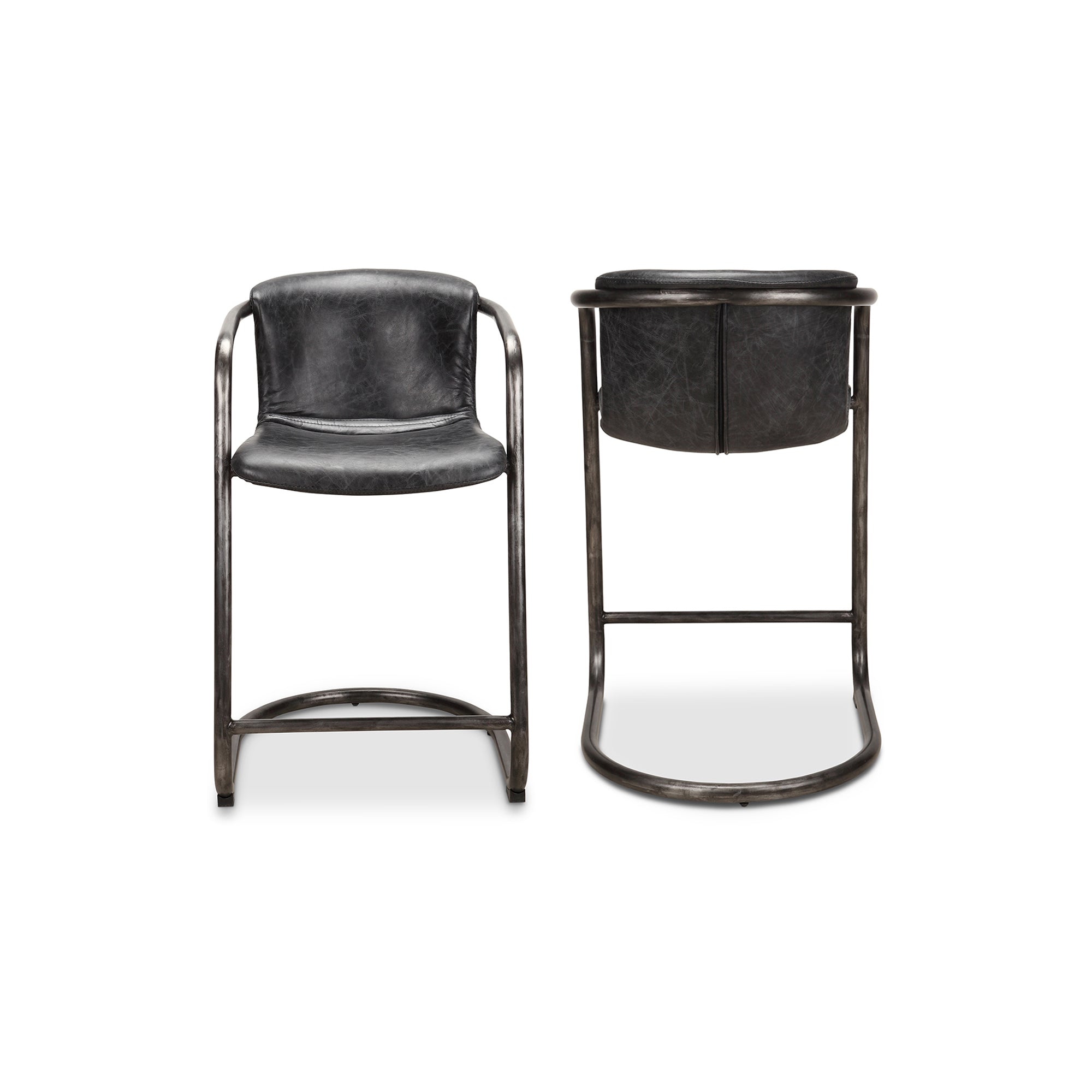 Freeman Counter Stool Onyx Black Leather - Set Of Two - Central Designs