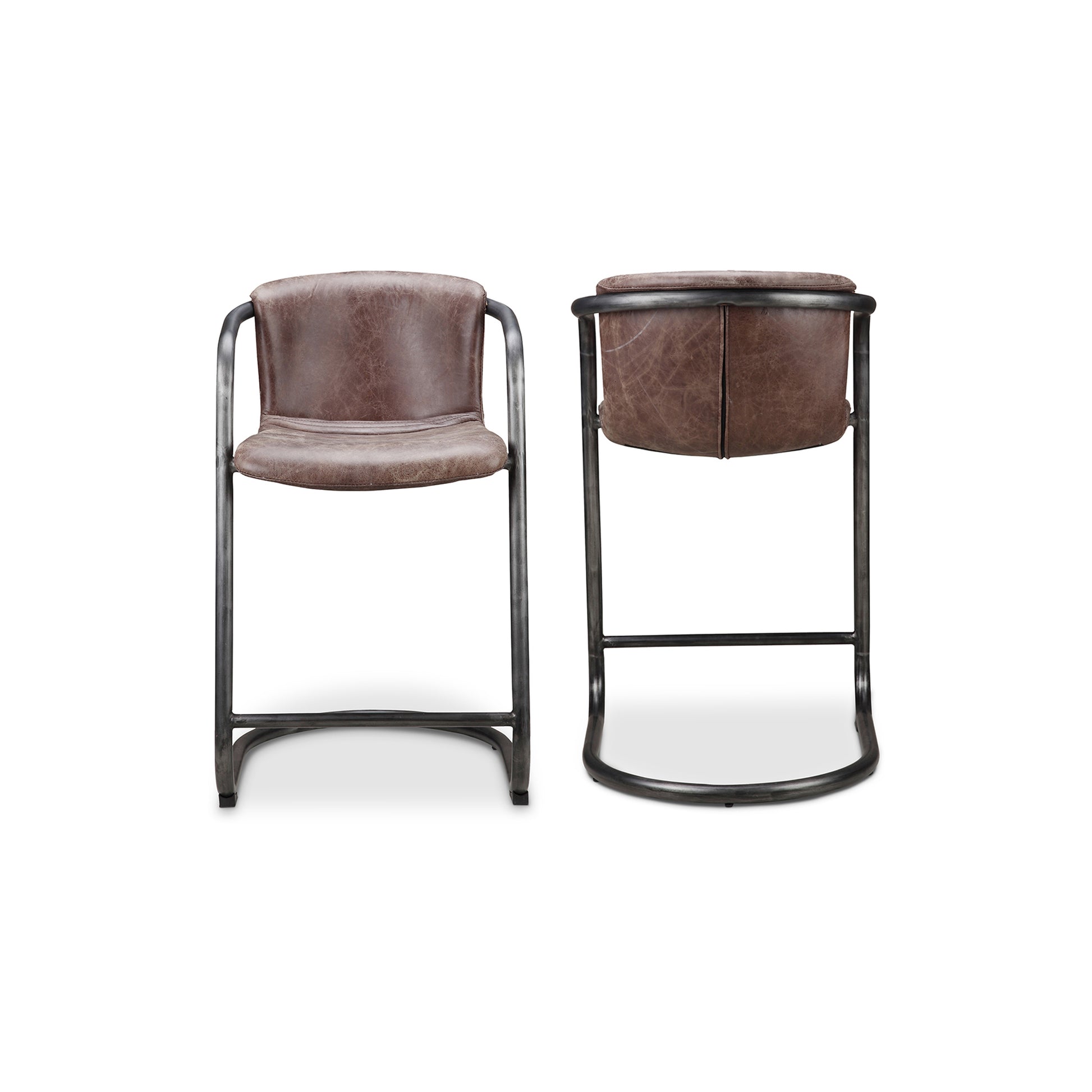 Freeman Counter Stool Grazed Brown Leather - Set Of Two - Central Designs