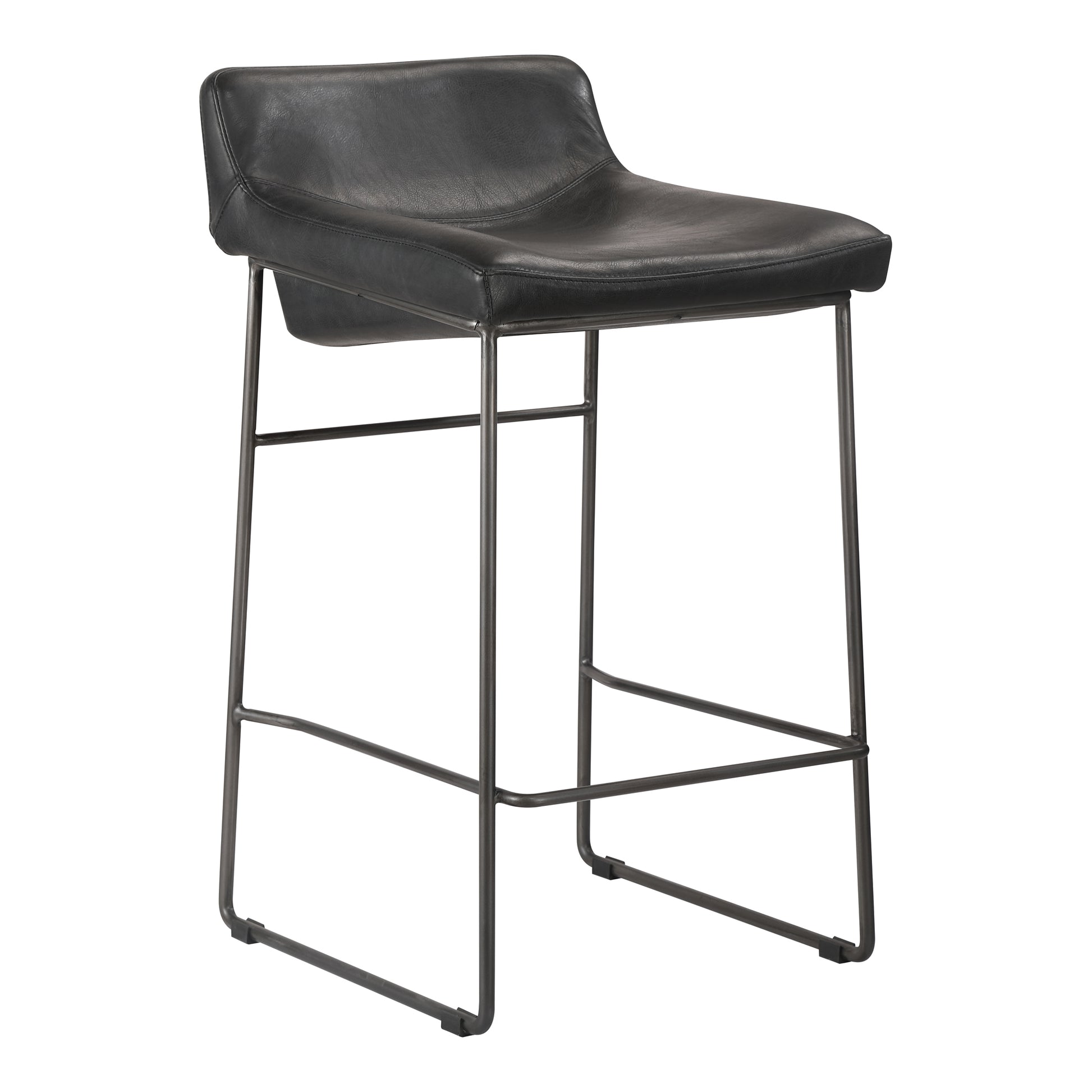 Starlet Counter Stool Onyx Black Leather - Set Of Two - Central Designs