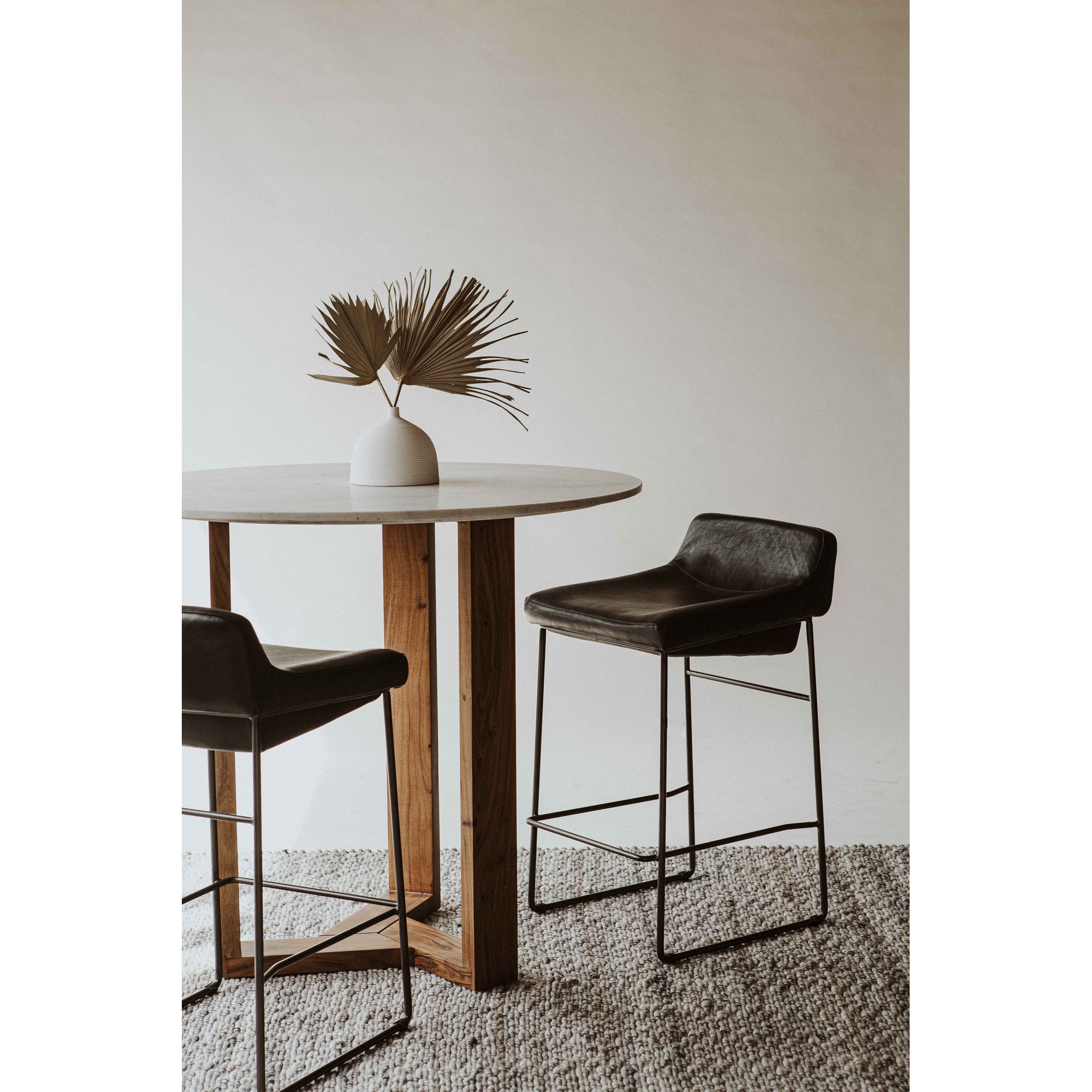 Starlet Counter Stool Onyx Black Leather - Set Of Two - Central Designs