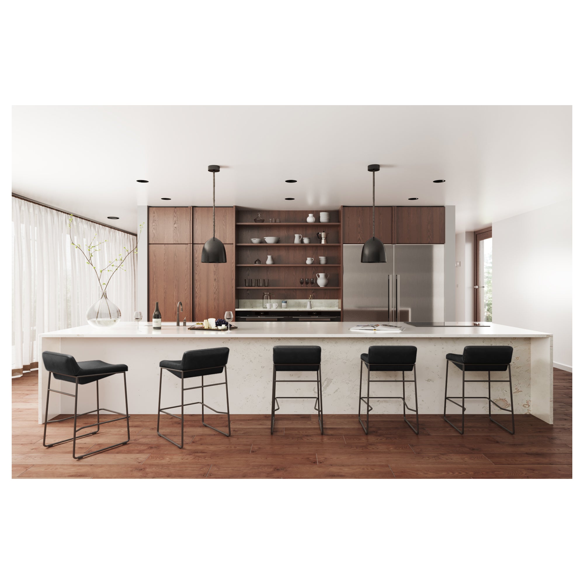Starlet Counter Stool Onyx Black Leather - Set Of Two - Central Designs
