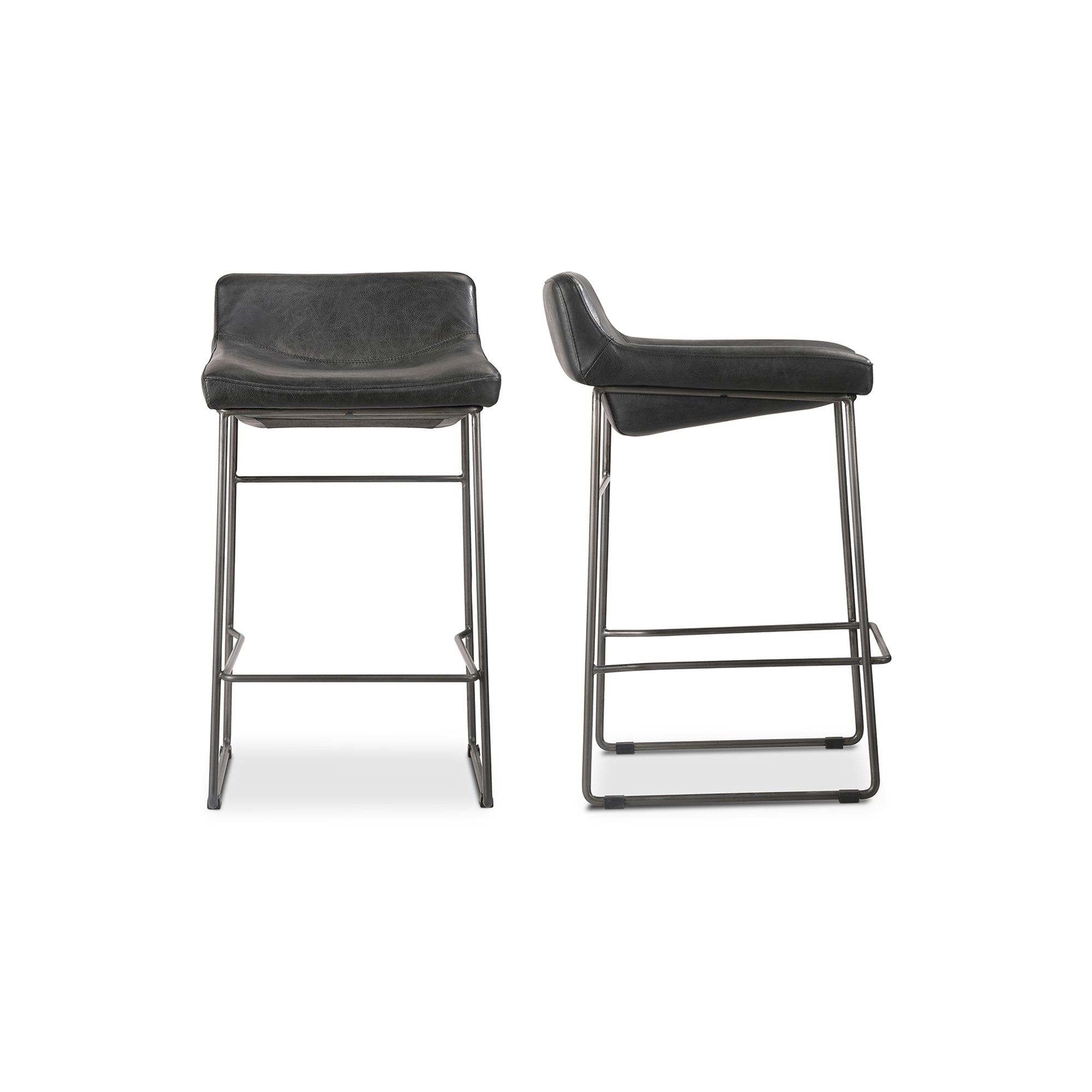 Starlet Counter Stool Onyx Black Leather - Set Of Two - Central Designs