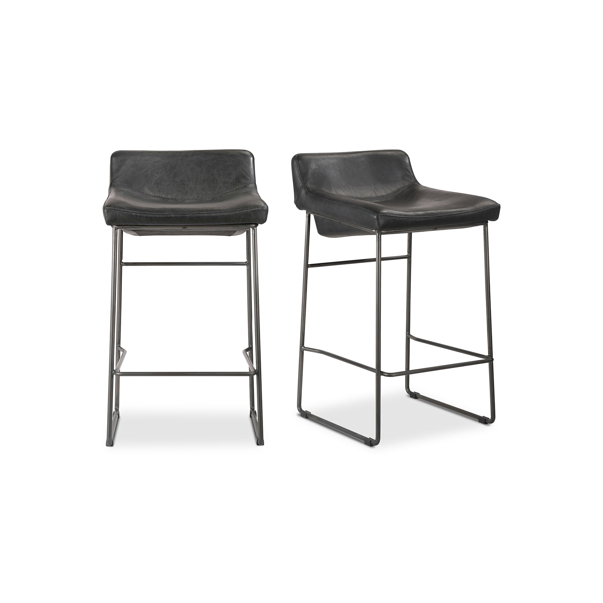 Starlet Counter Stool Onyx Black Leather - Set Of Two - Central Designs