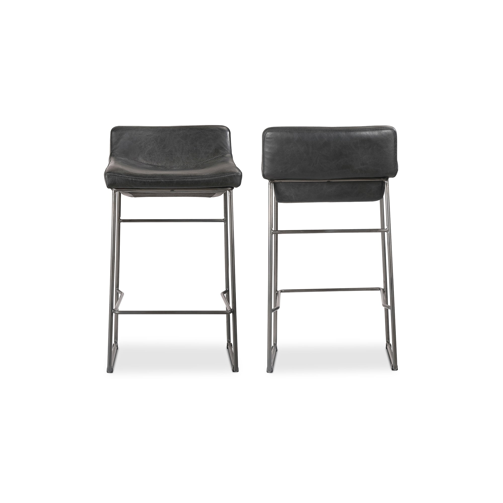 Starlet Counter Stool Onyx Black Leather - Set Of Two - Central Designs