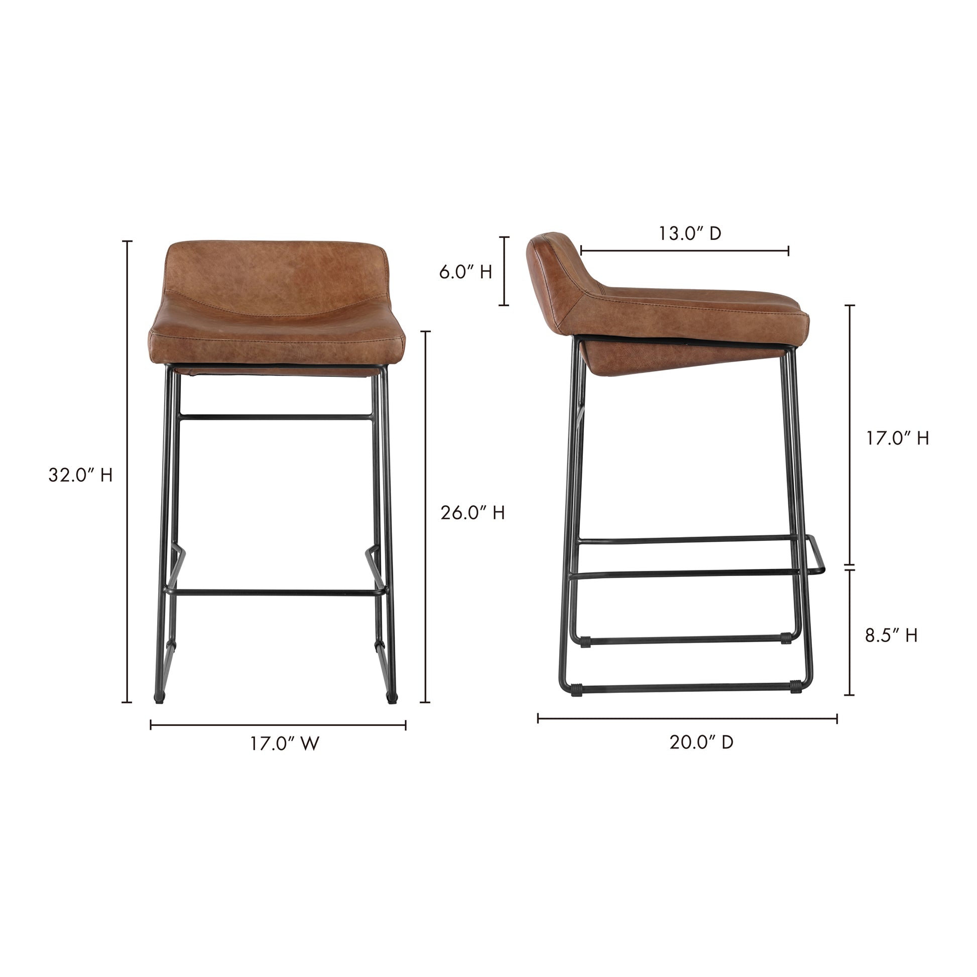 Starlet Counter Stool Open Road Brown Leather - Set Of Two - Central Designs