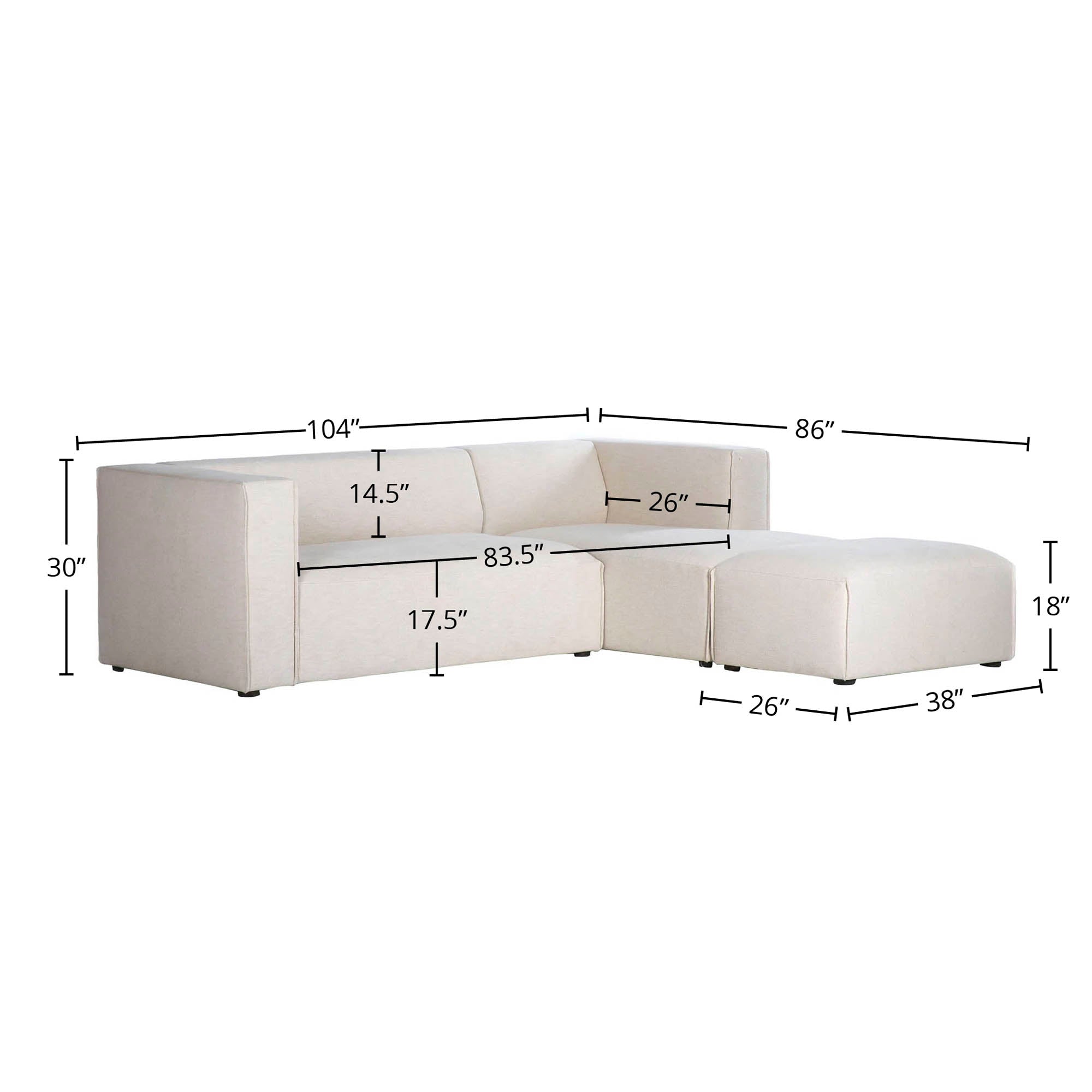 Premium Small Right Modular Sectional w/ Ottoman