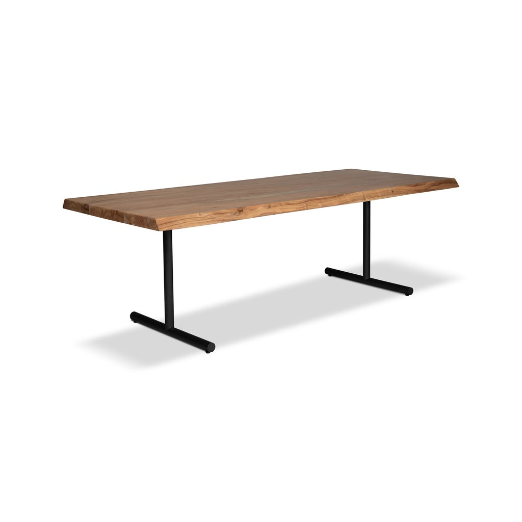 Brooks - Dining Table - T Base - 40" x 116" - Teak Top - Black Base