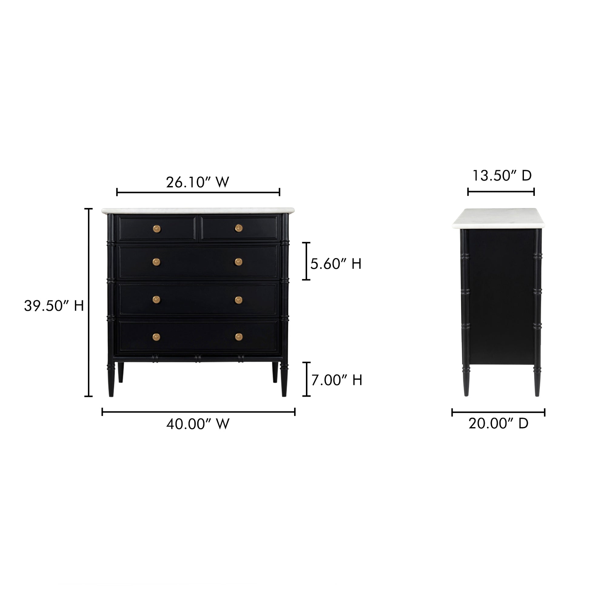 Eleanor 5 Drawer Chest Black - Central Designs