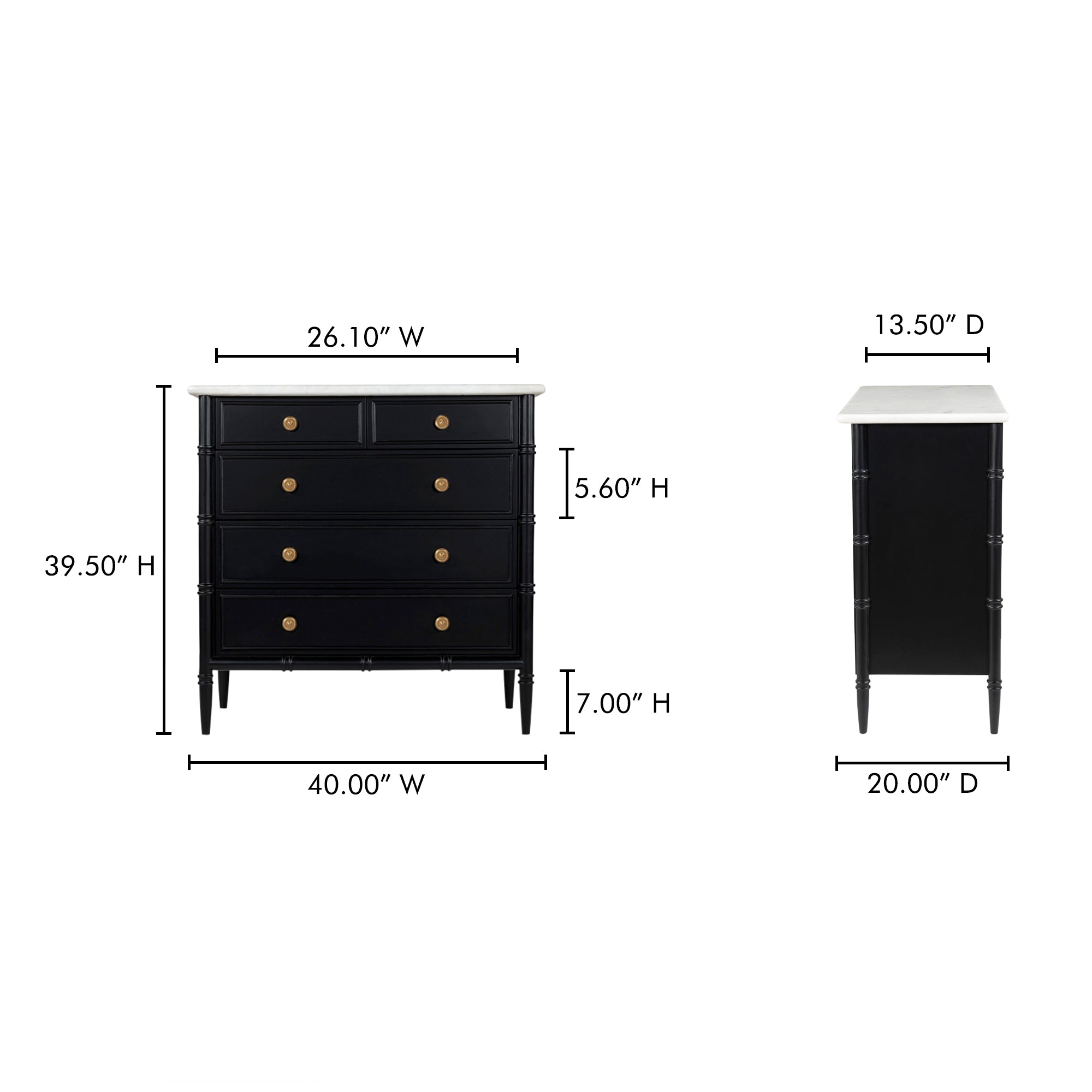 Eleanor 5 Drawer Chest Black - Central Designs