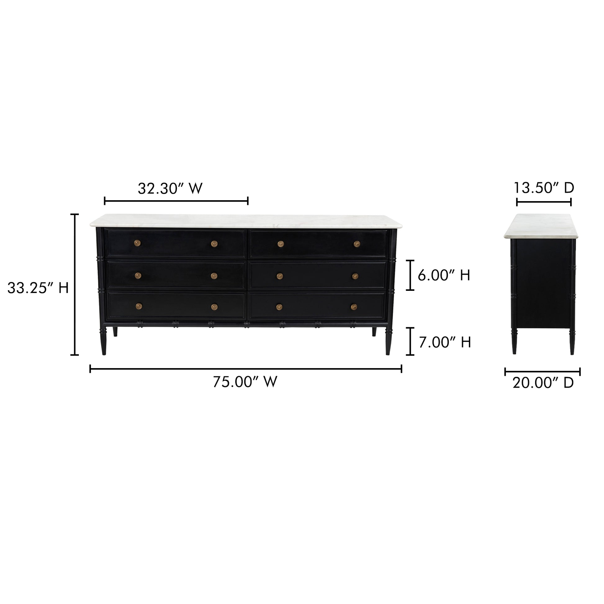 Eleanor 6 Drawer Dresser Black - Central Designs