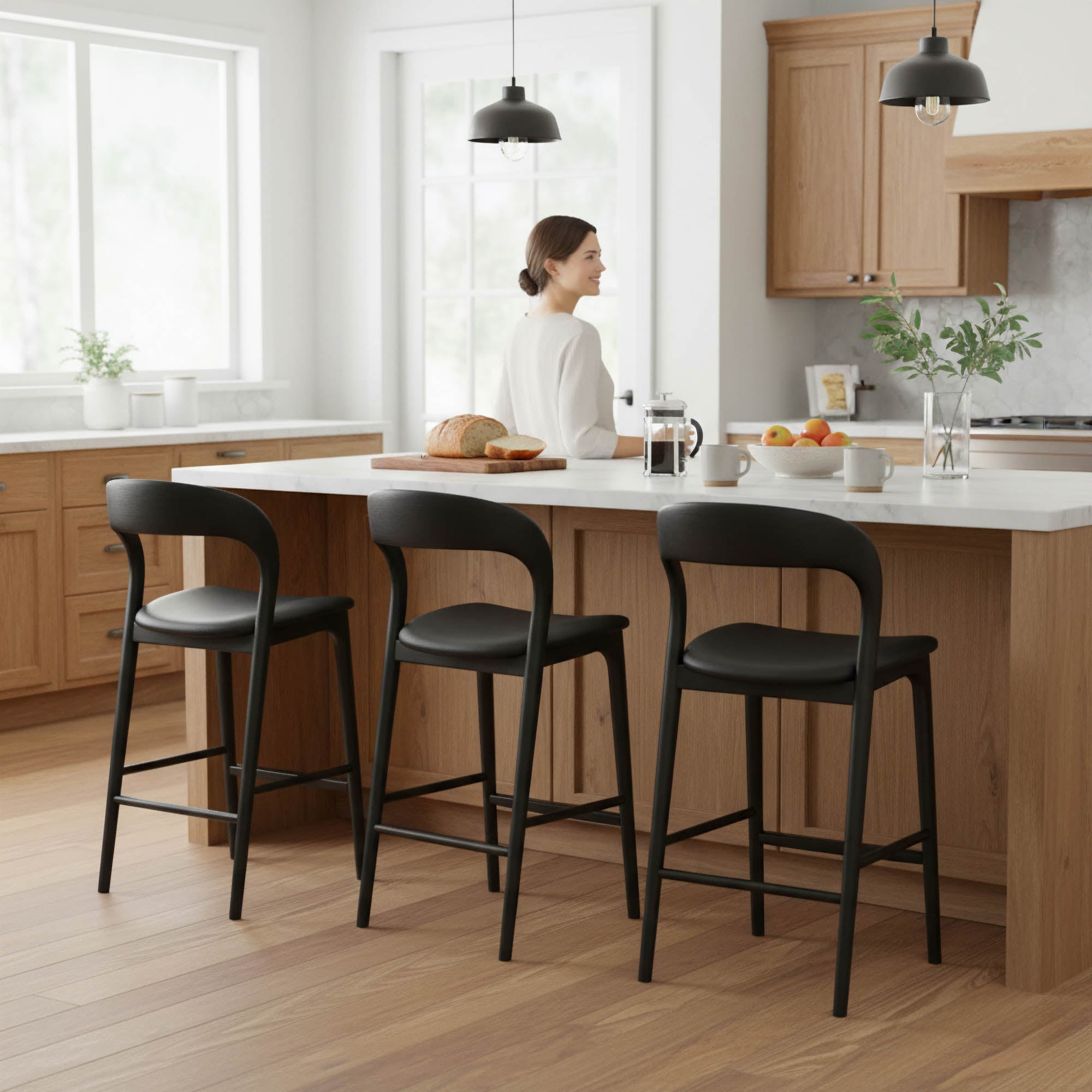 Rotondo Counter Stool - Black Frame w/ PU Seat - Central Designs