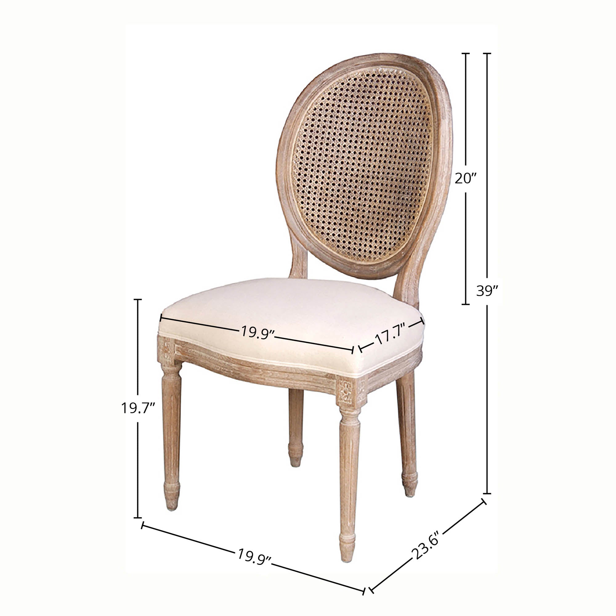 Napoleon Dining Chair w/ Cane Back - Antique Linen - Central Designs