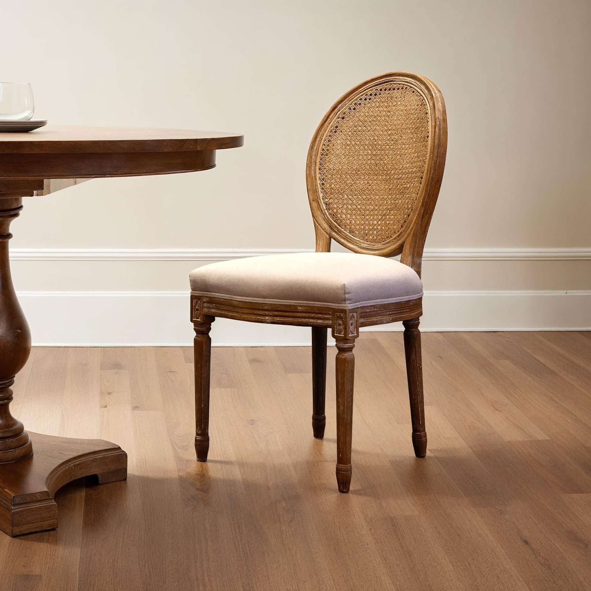 Napoleon Dining Chair w/ Cane Back - Antique Linen - Central Designs