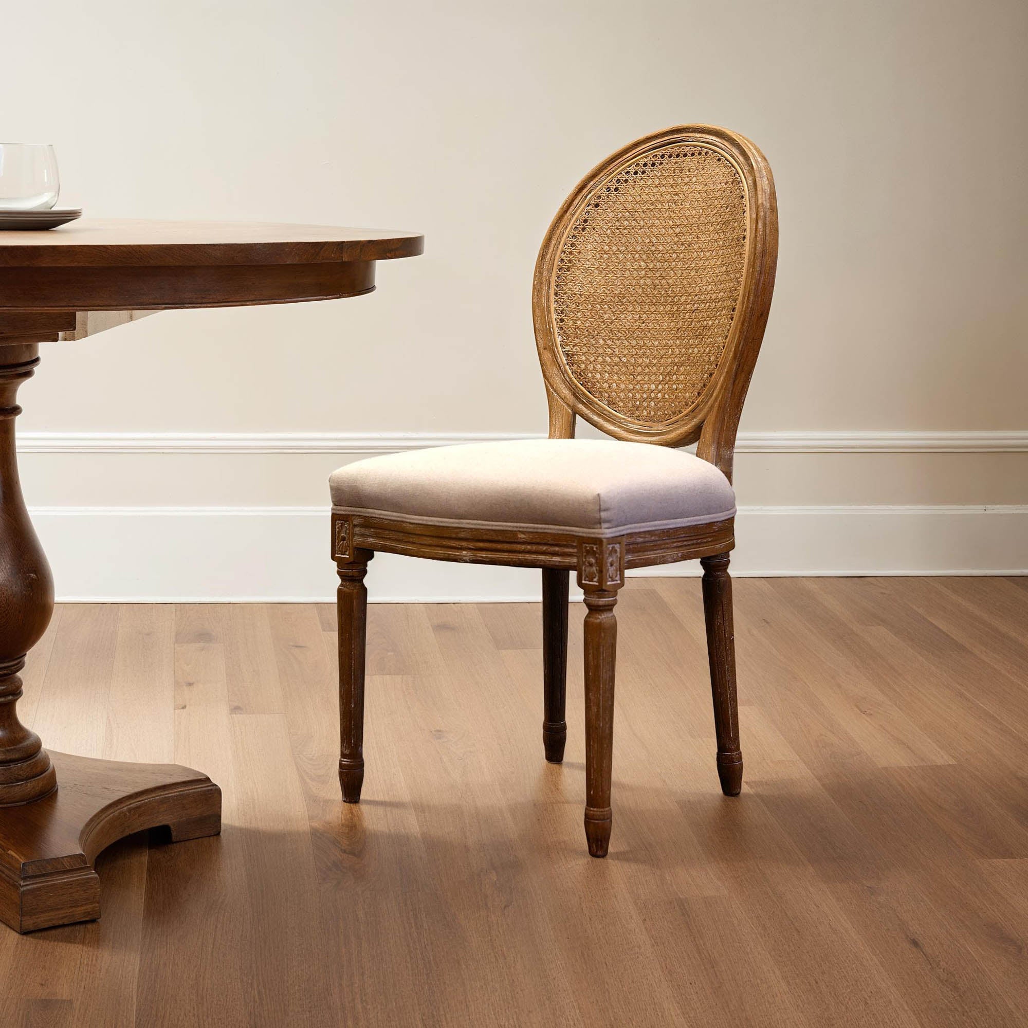 Napoleon Dining Chair w/ Cane Back - Antique Linen - Central Designs