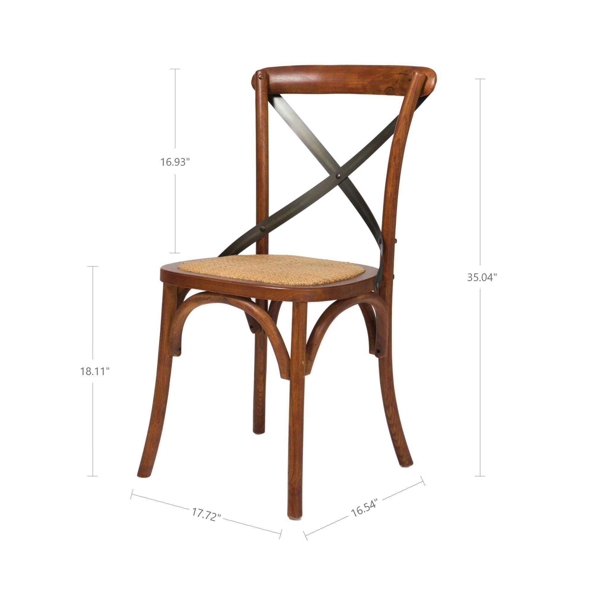 Cross Back Chair w/ Rattan Seat - Brown