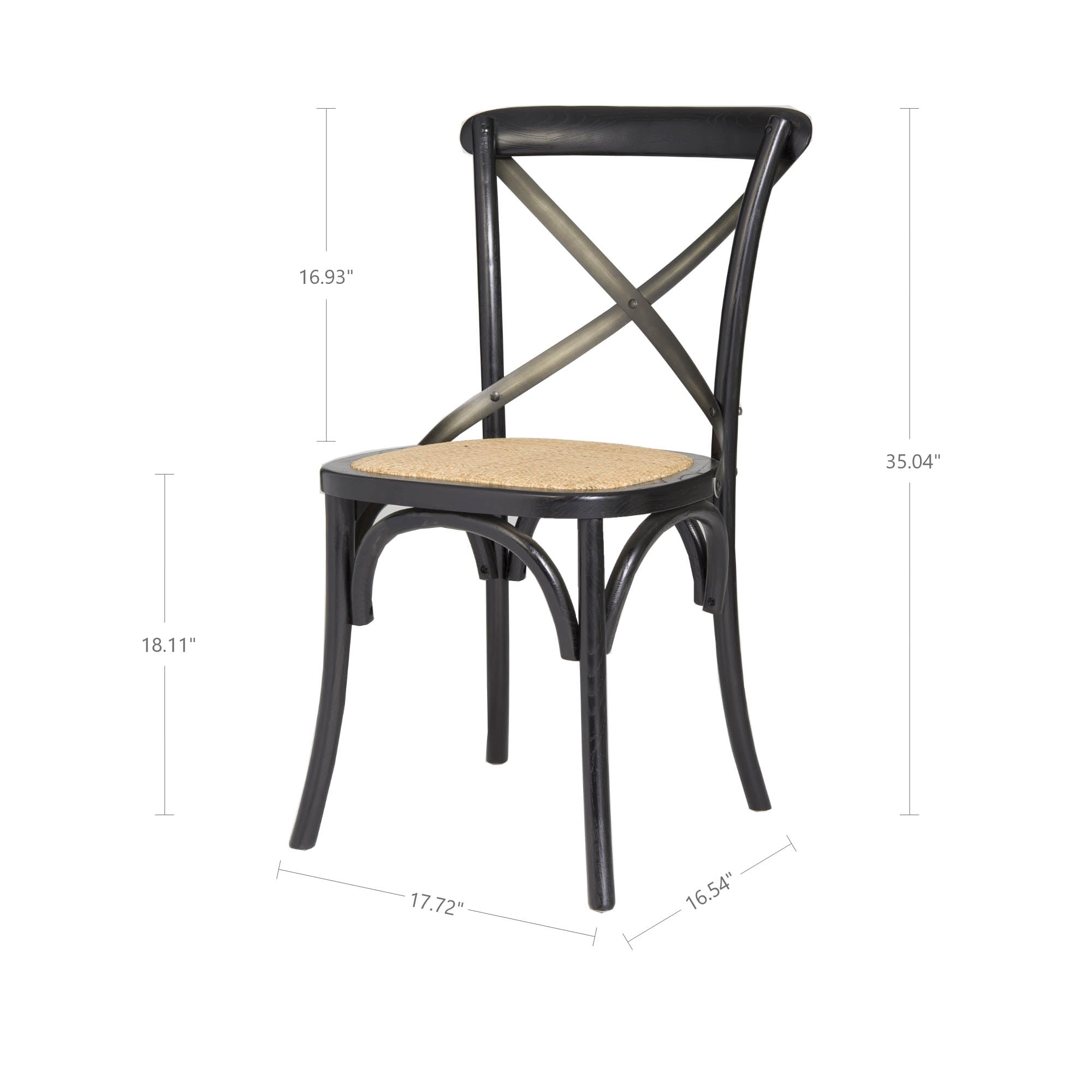 Cross Back Chair w/ Natural Brown Rattan Seat - Black - Central Designs