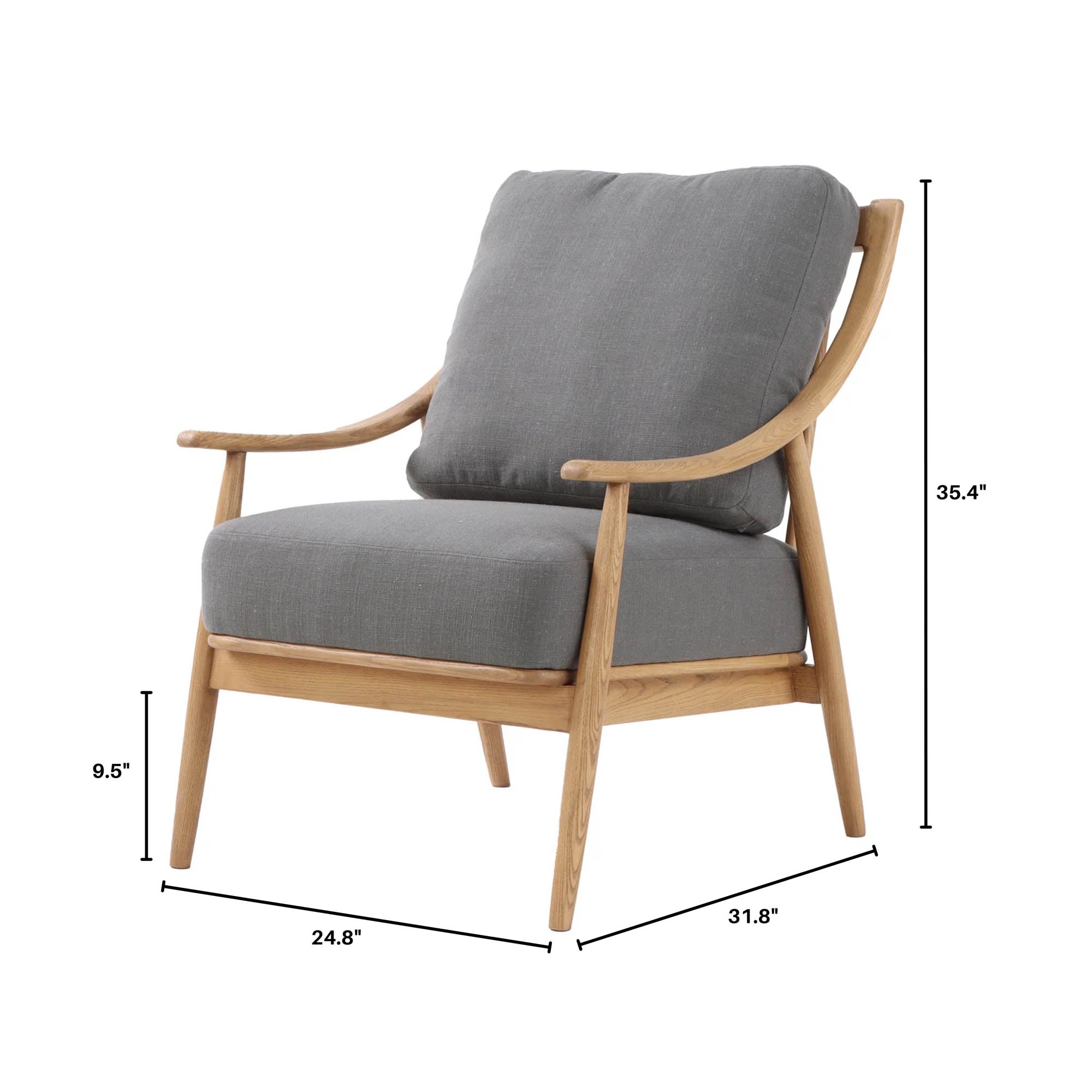 Kinsley Club Chair - Stormy Grey/Natural Frame - Central Designs