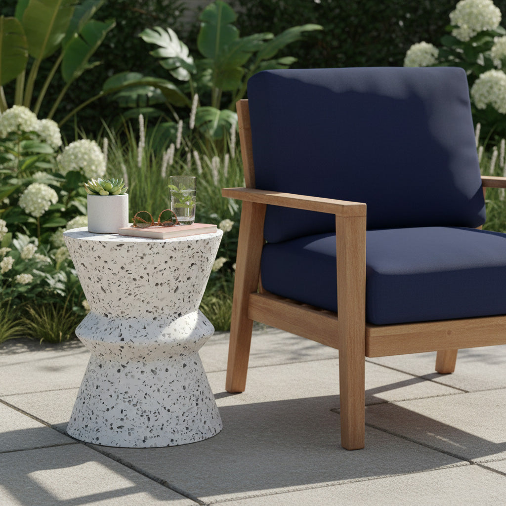 Concrete Hourglass Side Table - Terrazzo
