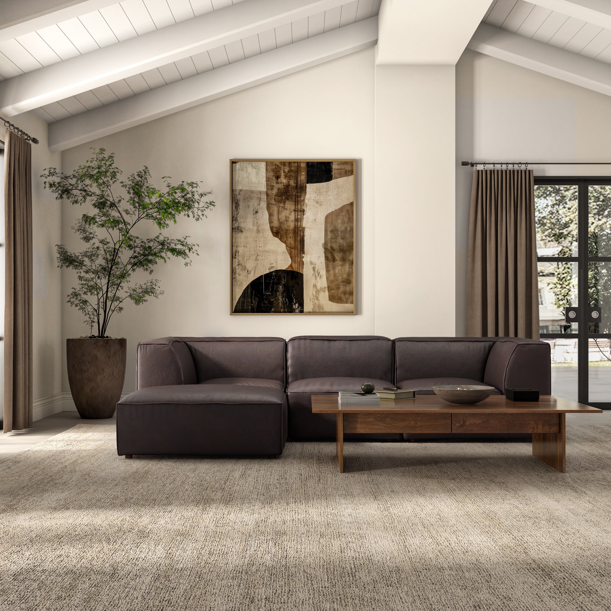 Form Ottoman Espresso Brown Leather - Central Designs