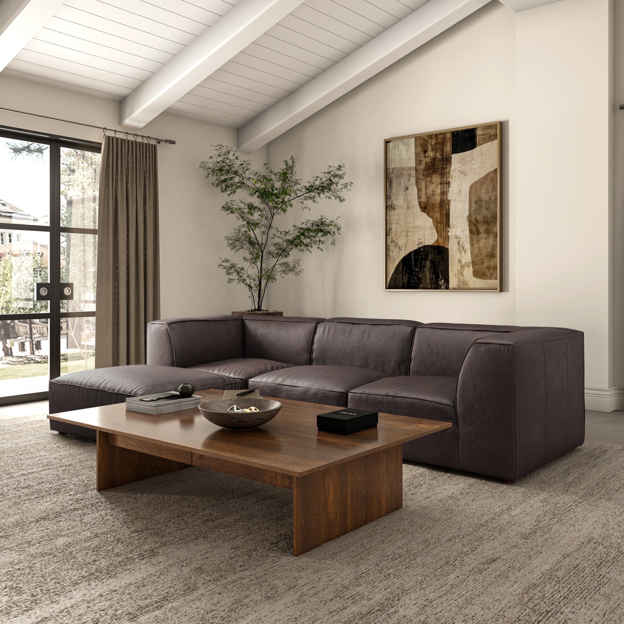 Form Ottoman Espresso Brown Leather - Central Designs