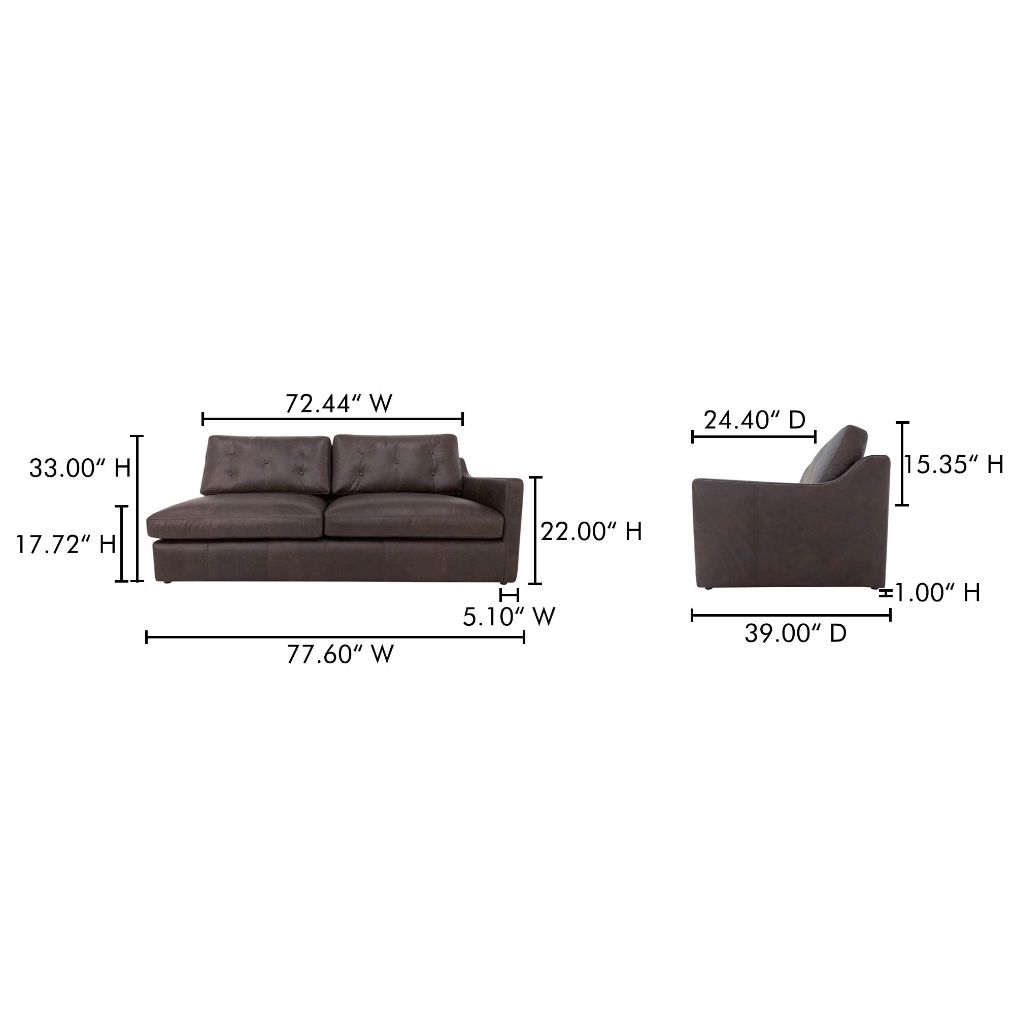 Thurlow Right Arm Facing Sofa Espresso Brown Leather - Central Designs