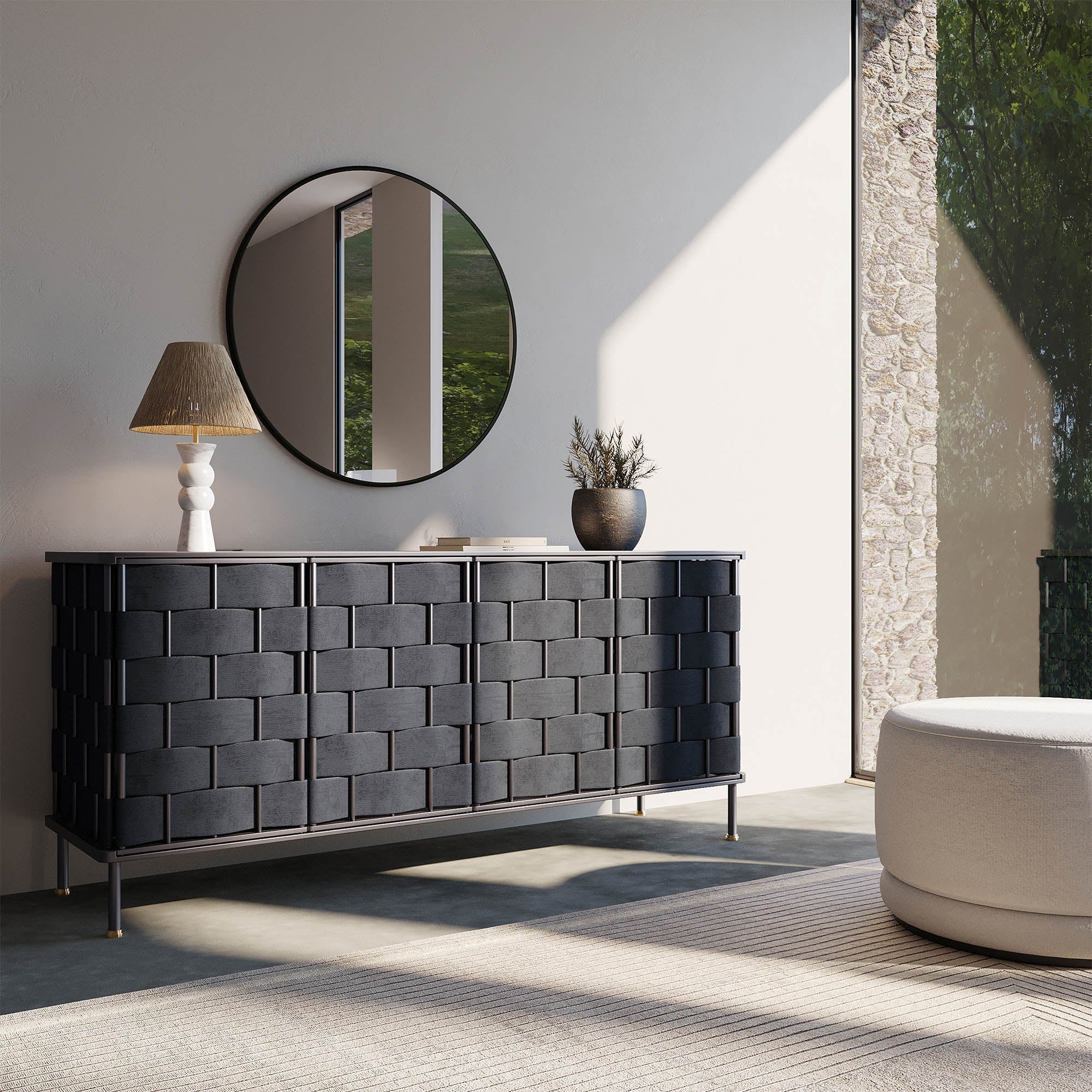 Bishop Sideboard - Black Leather - Central Designs