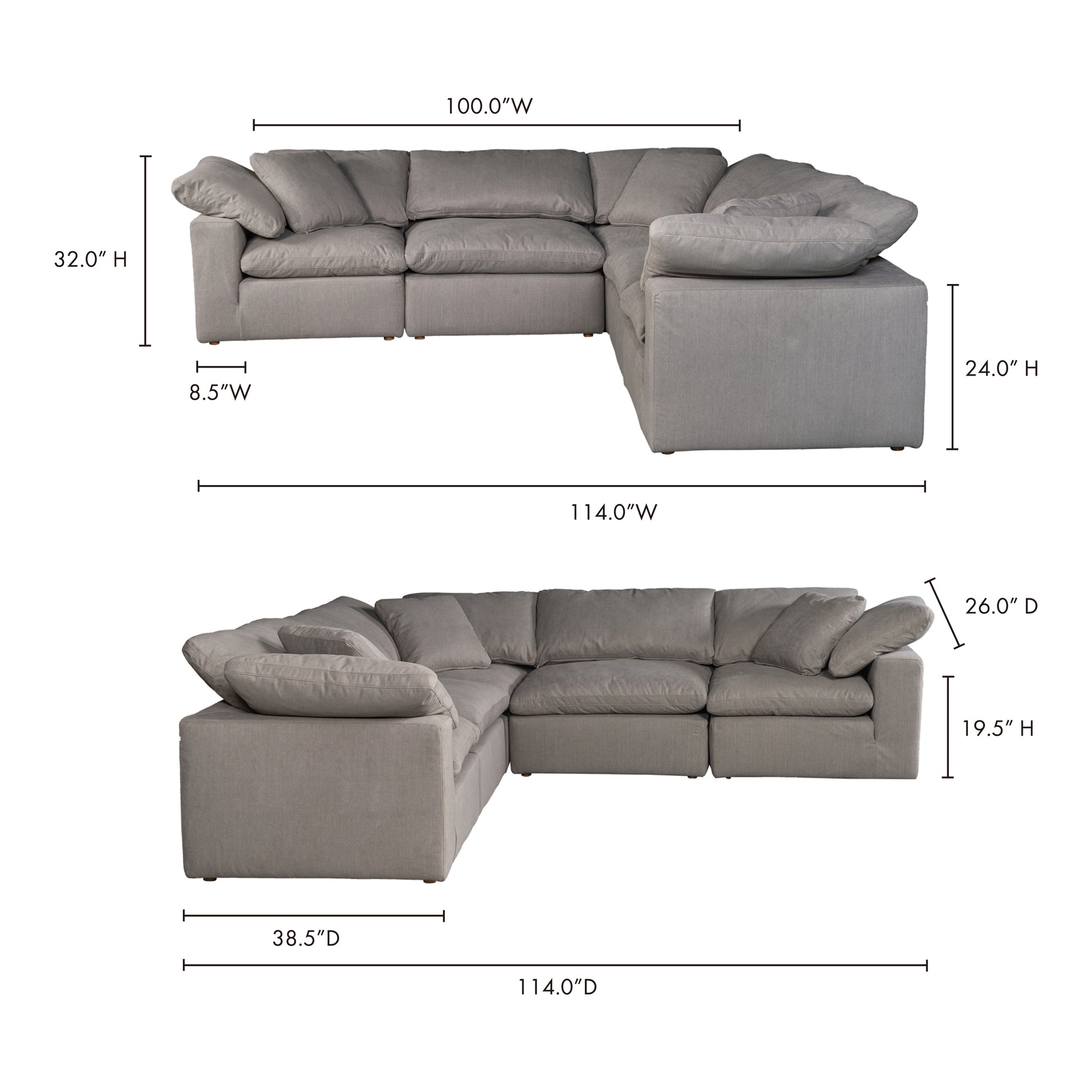 Terra Condo Classic L - Shaped Modular Sectional Light Grey - Central Designs