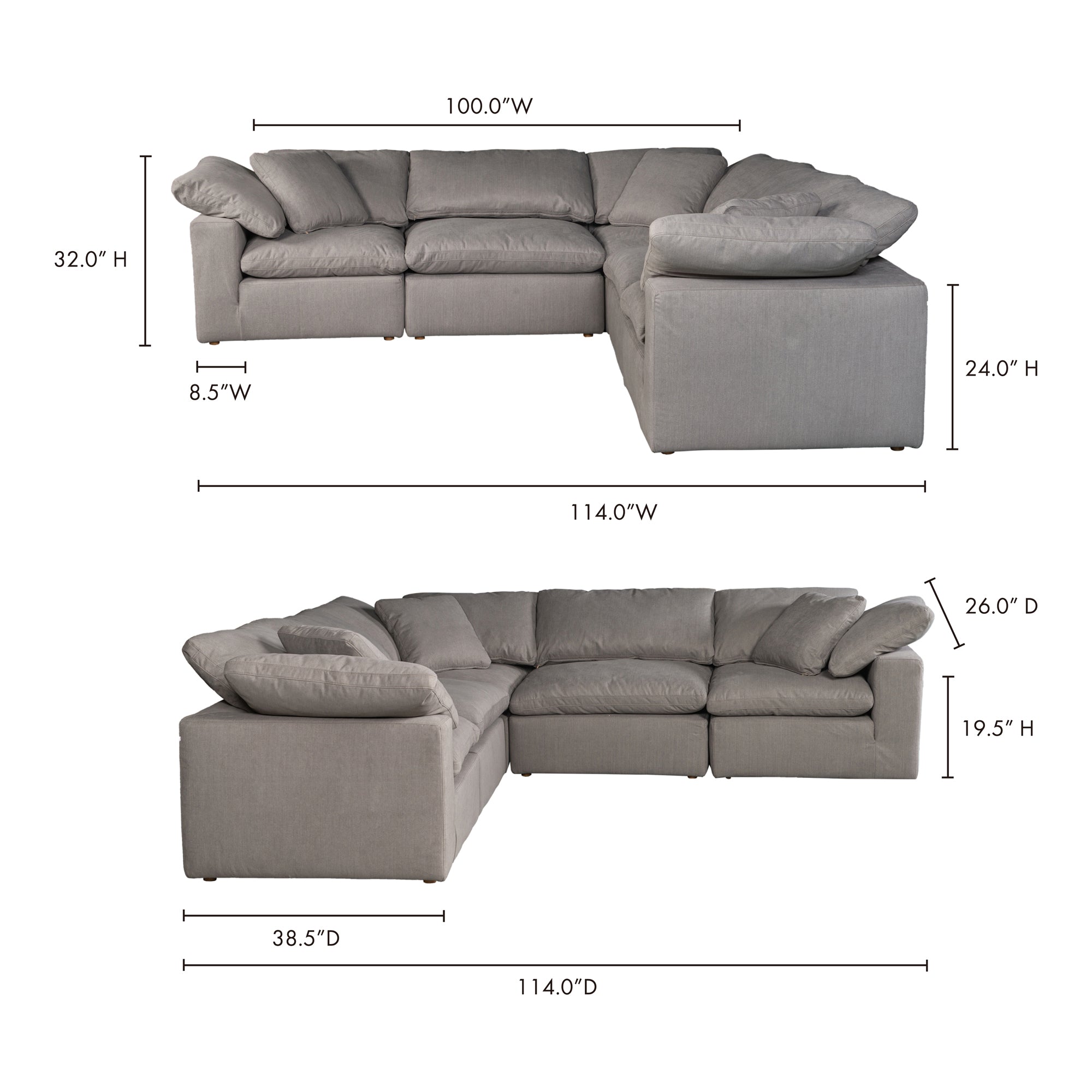 Terra Condo Classic L - Shaped Modular Sectional Light Grey - Central Designs